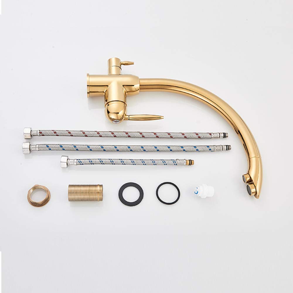 Golden Deck Installation Kitchen Faucet - Double Handle Drinking Water Sink Faucet with 360° Rotation | Hot & Cold Water Mixer for Pure Water | Perfect for Modern Kitchens and Bar Sinks