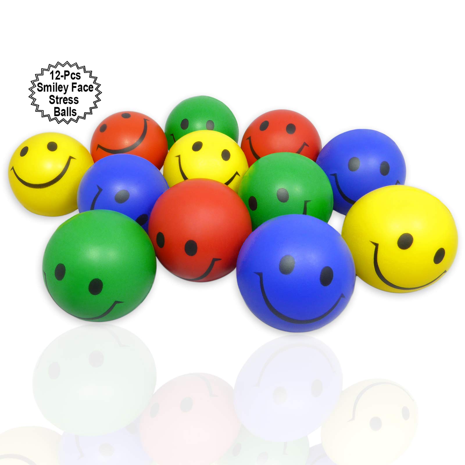 12 Pack Happy Face Stress Balls - 2.5 Inch Colorful Therapy Squeeze Balls with Smile Design for Anxiety Relief, Office Desk Toys & Party Favors - Perfect for Goodie Bags, Classrooms and Stress Management
