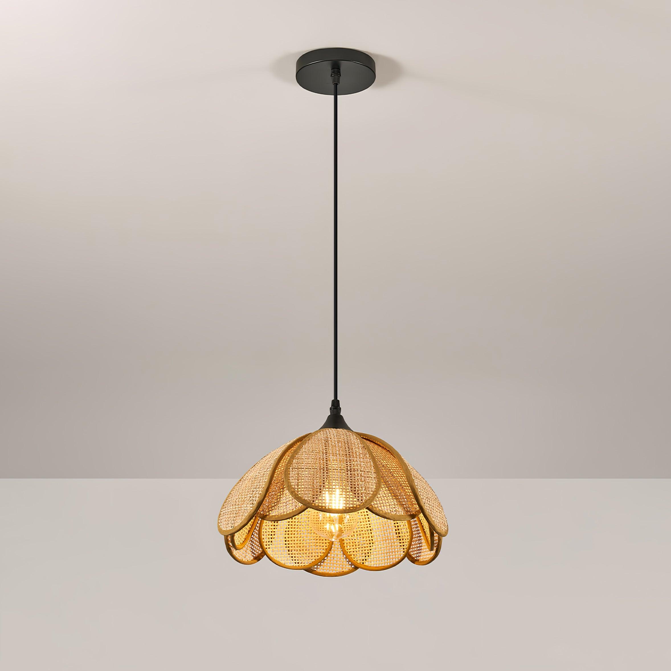 Handwoven Bloom Rattan Pendant Light - Natural Boho Ceiling Lamp for Living Room, Bedroom & Dining Room - Eco-Friendly Wicker Hanging Light Fixture for Indoor Decor