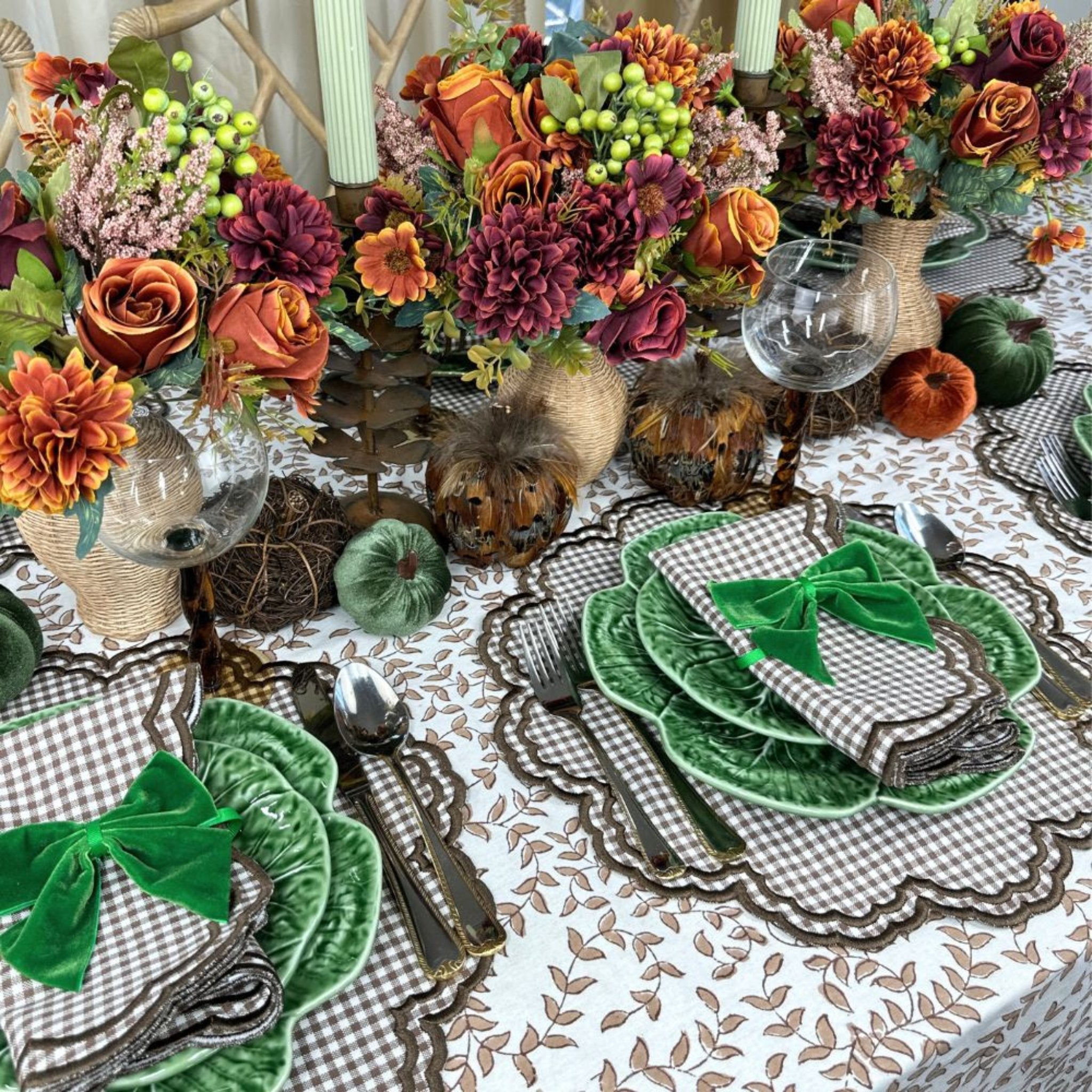 Bettina Placemat Set of 4 - Cocoa Gingham Cotton Table Mats for Dining, Kitchen & Picnic - Waterproof & Heat Resistant Placemats for Everyday Use & Entertaining