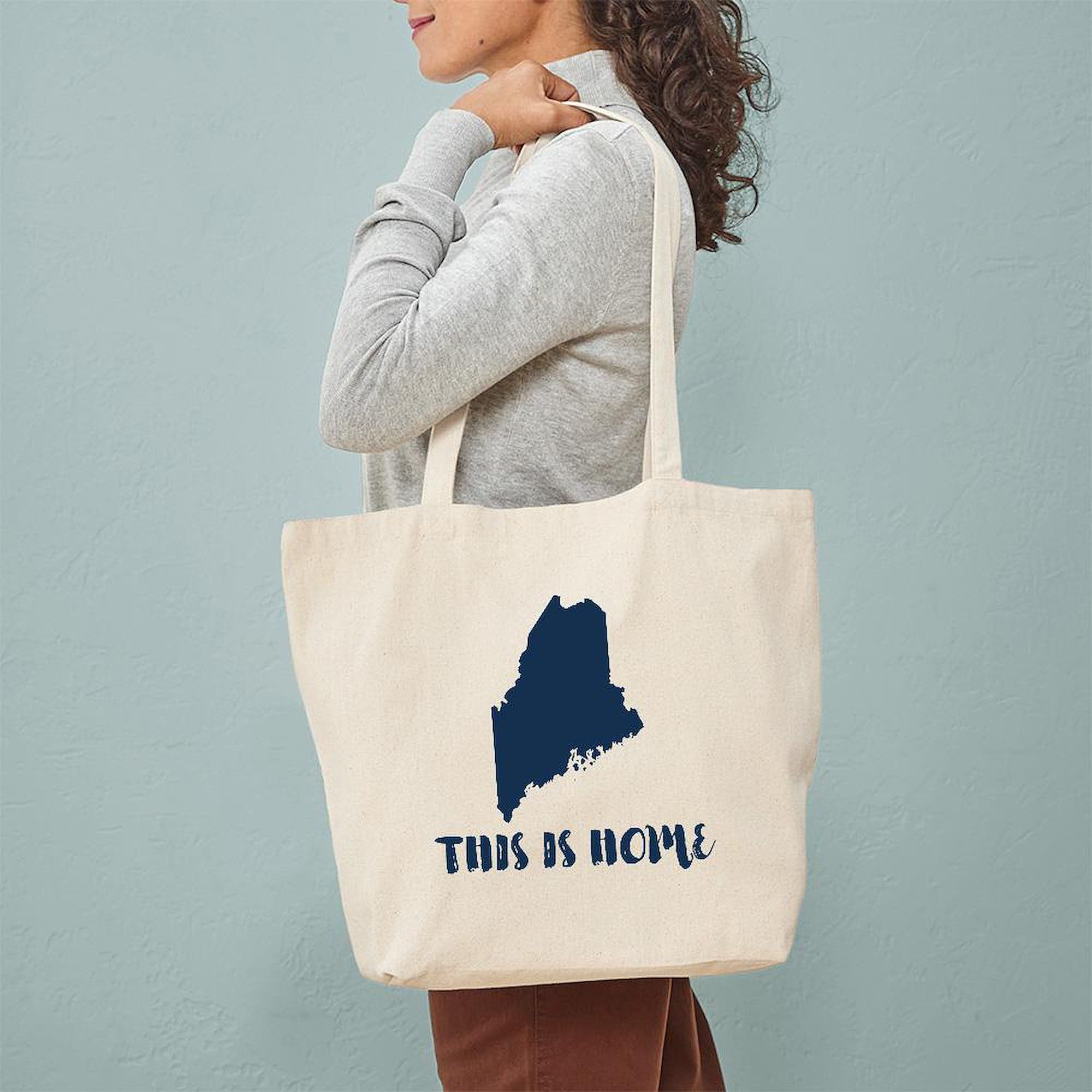 Maine Born & Raised Natural Canvas Tote Bag - Reusable Grocery Shopping Bag for Beach, Farmers Market & Eco-Friendly Lifestyle