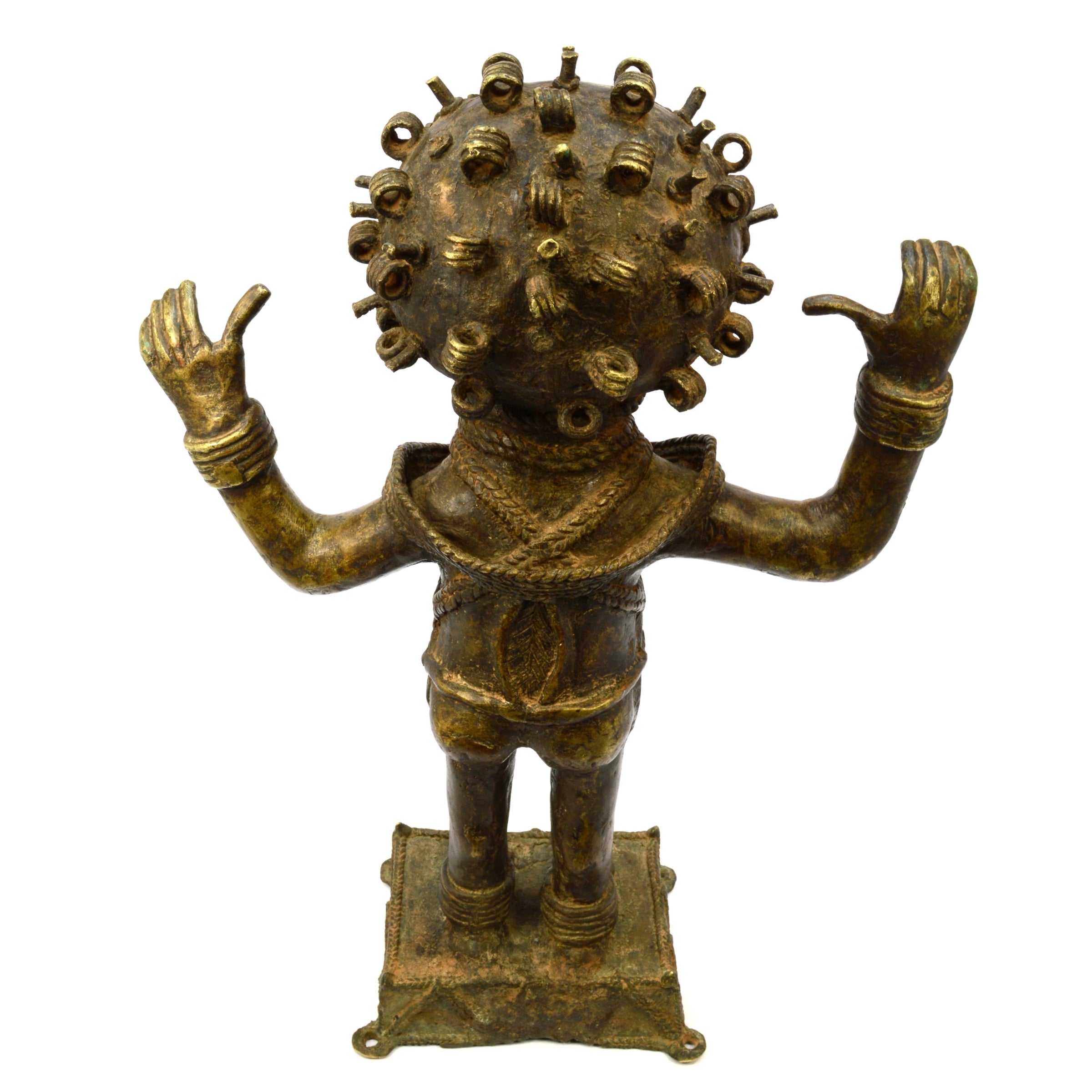 Antique African Benin Brass Bronze Statue - 24 Inch 19th Century Replica, Heavy 38 lbs - Perfect for Home Decor, Museum Display & African Art Collection