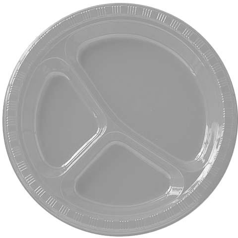 Eco-Friendly Silver Plastic Divided Dinner Plates - 20 Pack, BPA-Free & Durable for Parties, Picnics, BBQs, and Family Gatherings