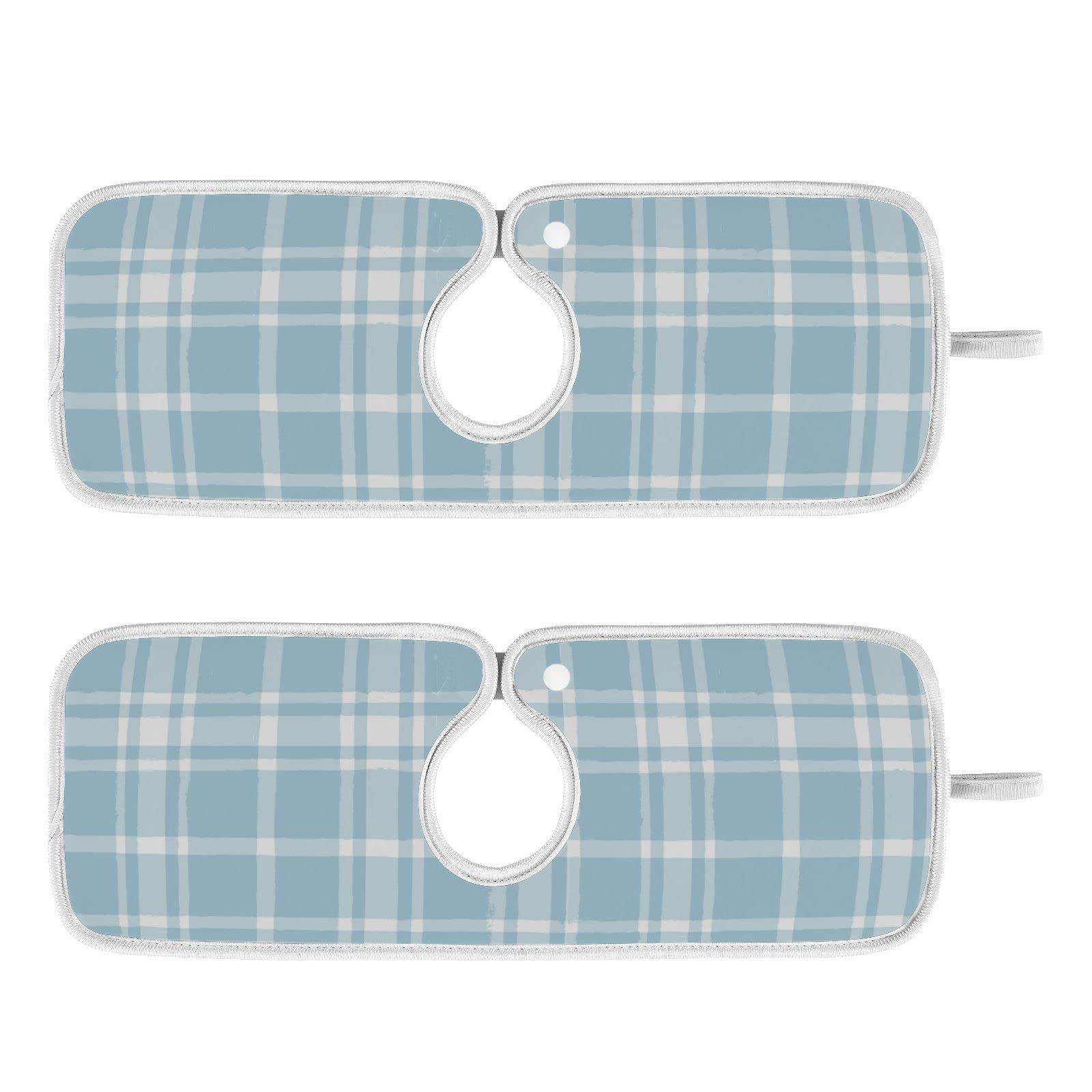 2-Pack Blue Gingham Checkered Kitchen Faucet Absorbent Mats - Reusable Microfiber Sink Splash Guard & Drip Catcher (14x5 Inch) - Countertop Protector for Water Drying Behind Faucet - Perfect for Kitchen Sink, Bathroom Vanity & RV Use