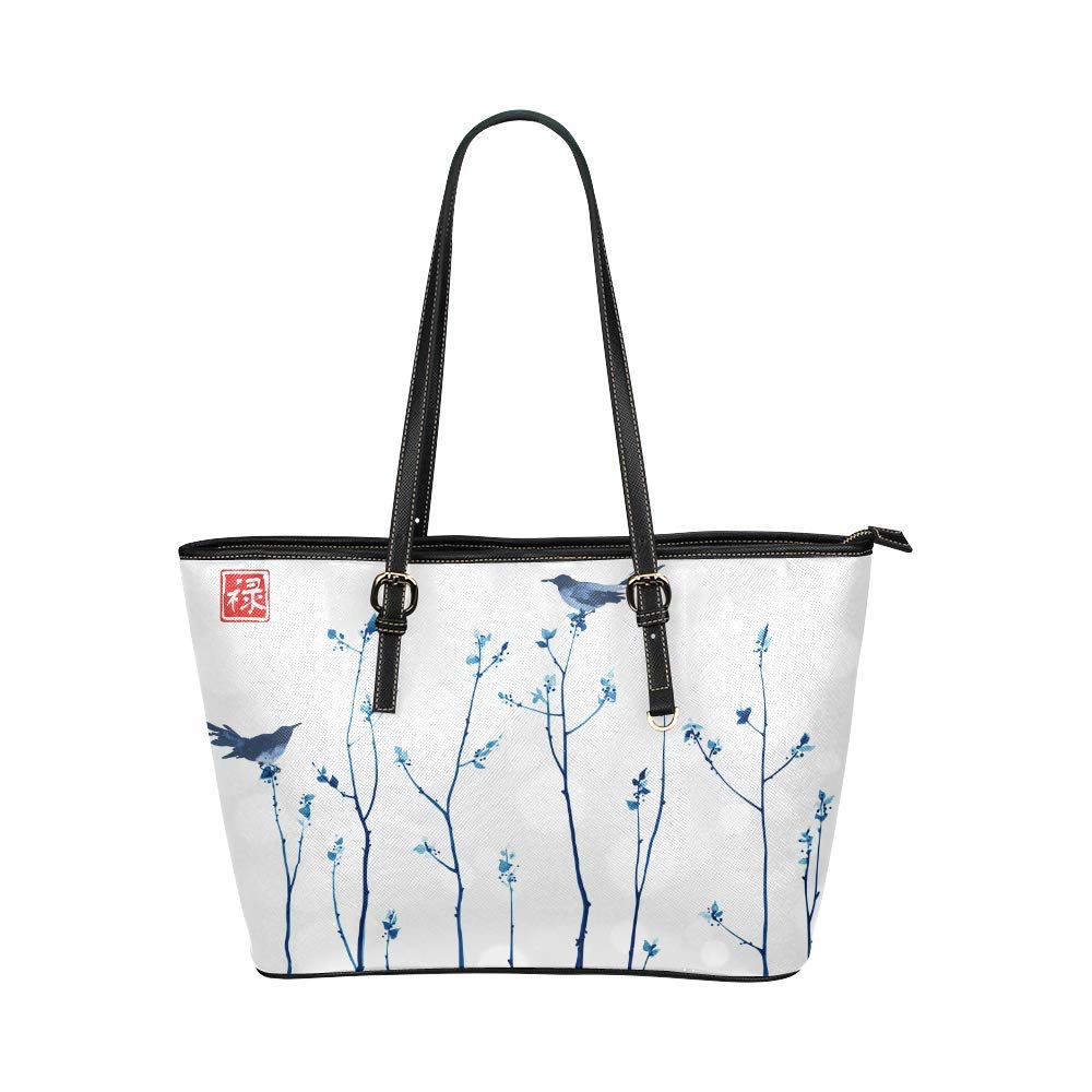 **InterestPrint Traditional Oriental Ink Painting Leather Tote Bag for Women - Stylish Shoulder Handbag for Work, Travel & Daily Use**