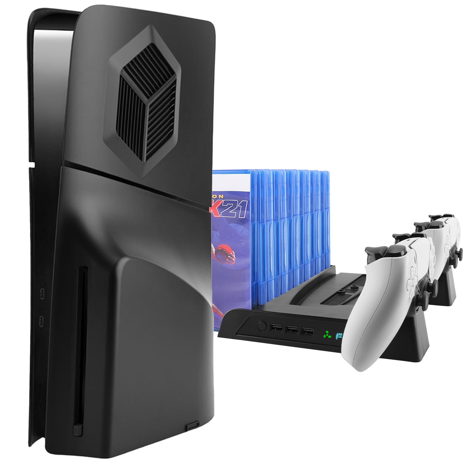 SIKEMAY PS5 Slim Cover Plates - Compatible with Playstation 5 Slim Console Disc Edition & Digital Edition - Protective Shell for PS5 Slim Cooling Station (Black) - Perfect for Gaming Setup & Console Protection
