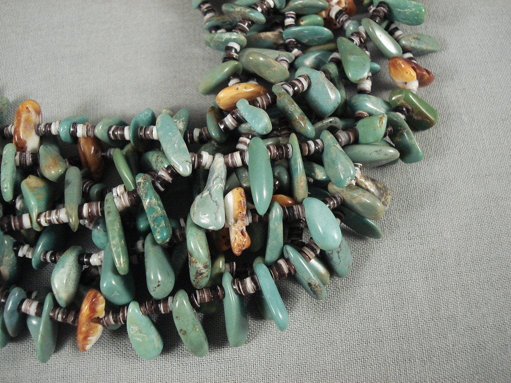 Vintage Navajo Native American Turquoise Necklace - 198g Handmade Natural Green Turquoise Jewelry for Women, Perfect for Boho Fashion, Festivals & Special Occasions