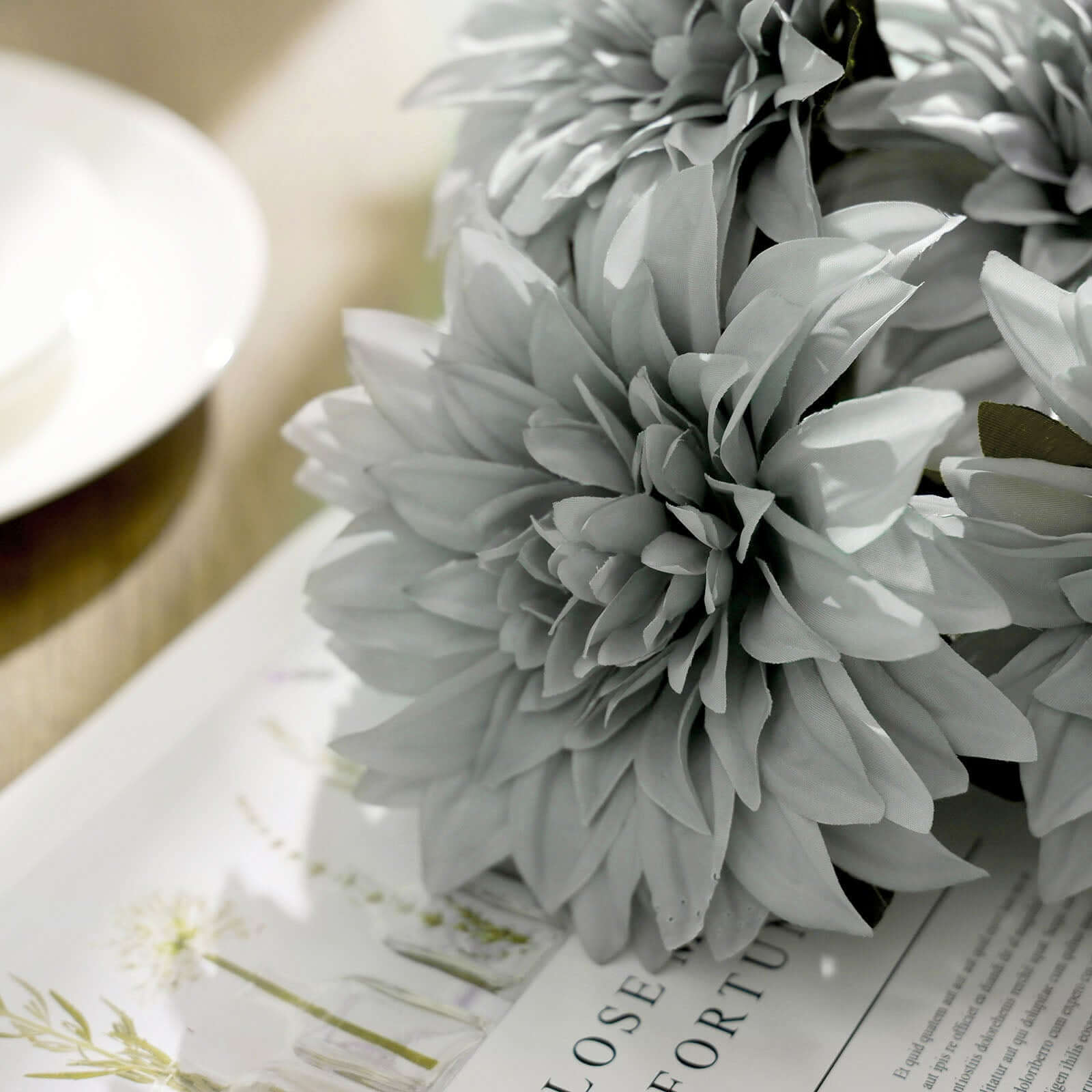 20 Silver Artificial Silk Dahlia Flower Bouquets - Elegant Home Decor for Weddings, Parties & Centerpieces