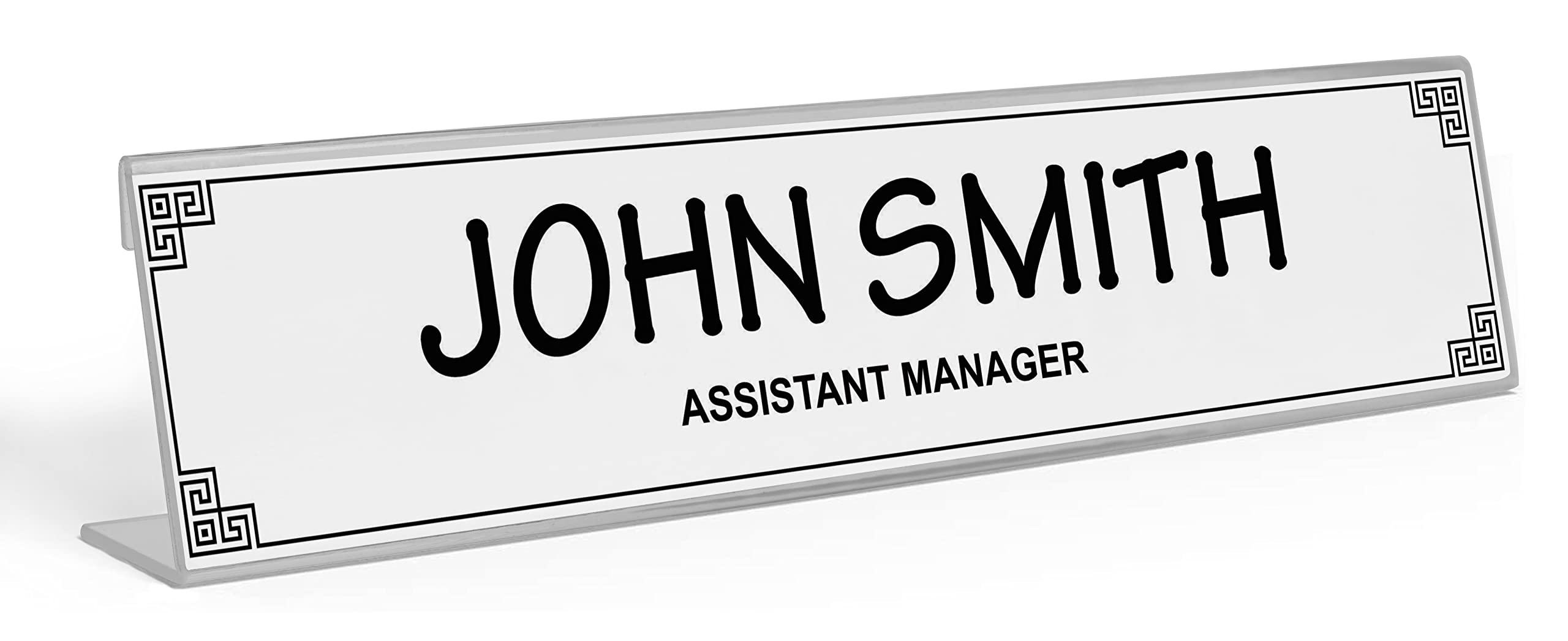 Personalized Acrylic Desk Name Plate - Custom Office Name Sign with Pretty Border (2x10 Inches) - Perfect for Workstations, Reception Desks & Corporate Gifts