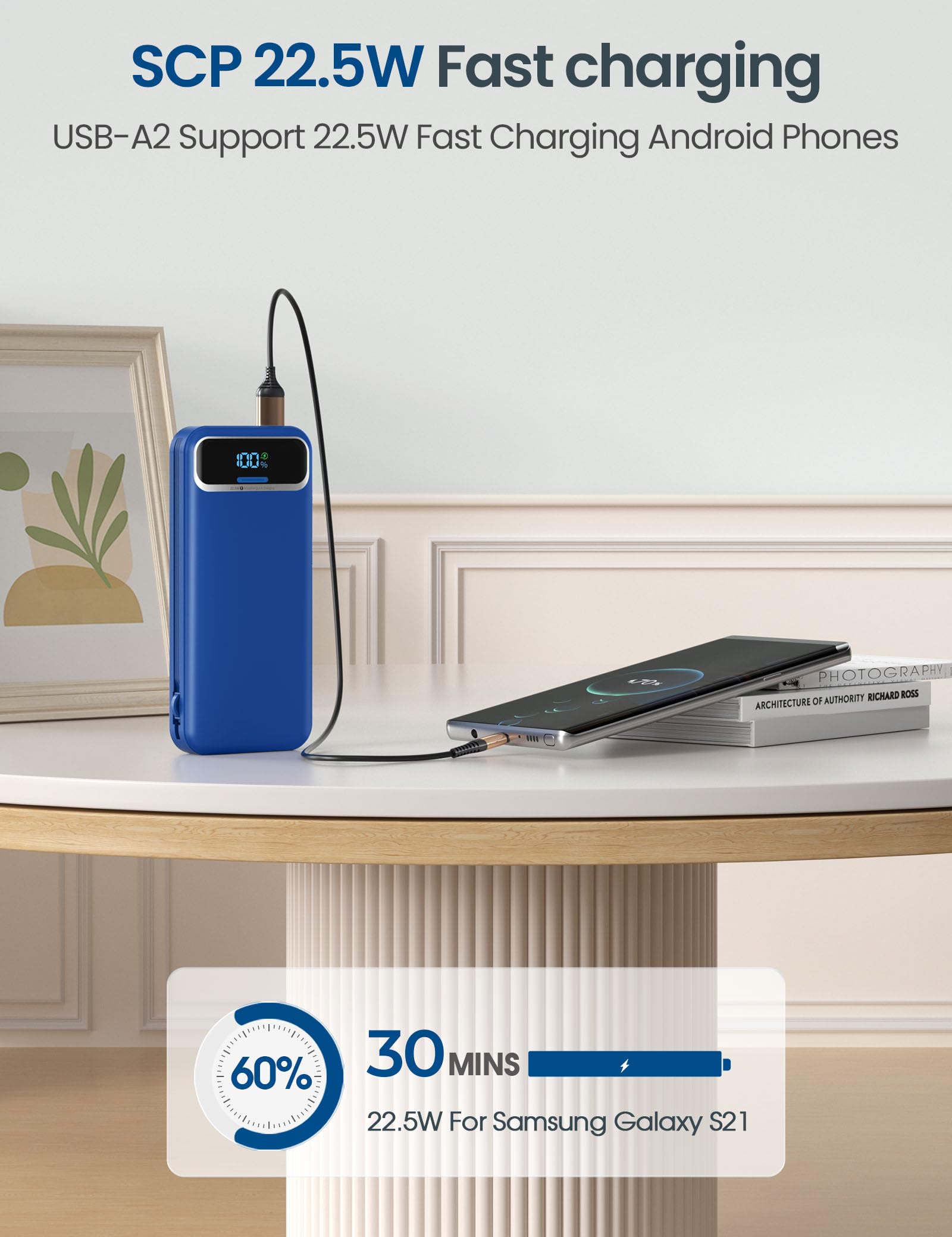 12000mAh Portable Charger Power Bank with Built-in Cables & AC Plug - PD20W USB-C Fast Charging, LED Display - Compact Travel Phone Charger for iPhone 15/14/13, Samsung Galaxy S23/S22, Android Devices | Perfect for Air Travel, Camping & Emergency Power Backup