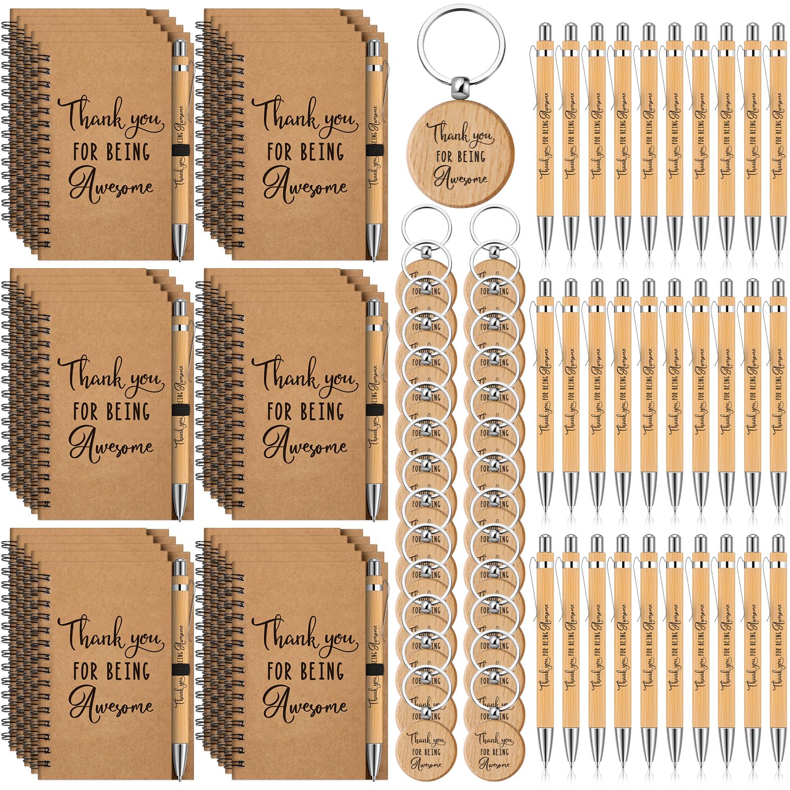 Cholemy 90 Pcs Bulk Thank You Gifts Set - Inspirational Bamboo Pens & Kraft Notebooks with Keychain for Employee Appreciation, Coworker Gifts, Christian Motivational Gifts - Perfect for Office Rewards, Team Building & Corporate Events
