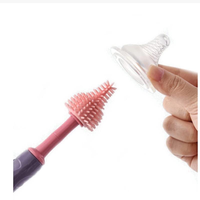 4-Piece Baby Bottle Cleaning Brush Set - Pacifier Brush, Rotary Bottle Brush & Heat-Resistant Tongs for Safe Sterilization | Perfect for Newborn Feeding Essentials & Dishwasher Safe