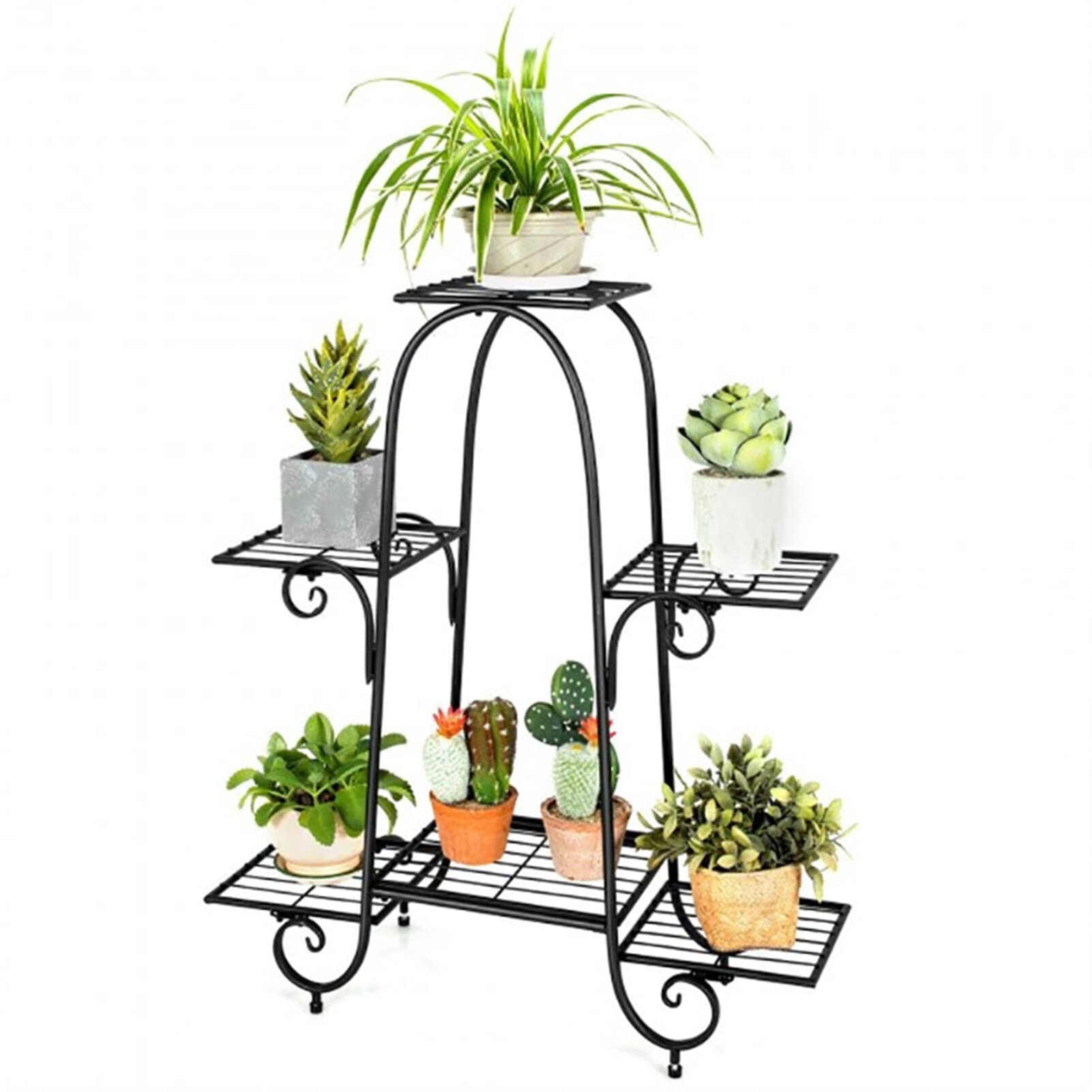 6-Tier Adjustable Iron Plant Stand - Sturdy Flower Display Shelf for Indoor & Outdoor Use - Perfect for Garden, Patio, Office & Home Decor (Black) - Ideal for Organizing Potted Plants, Herbs & Decorative Items