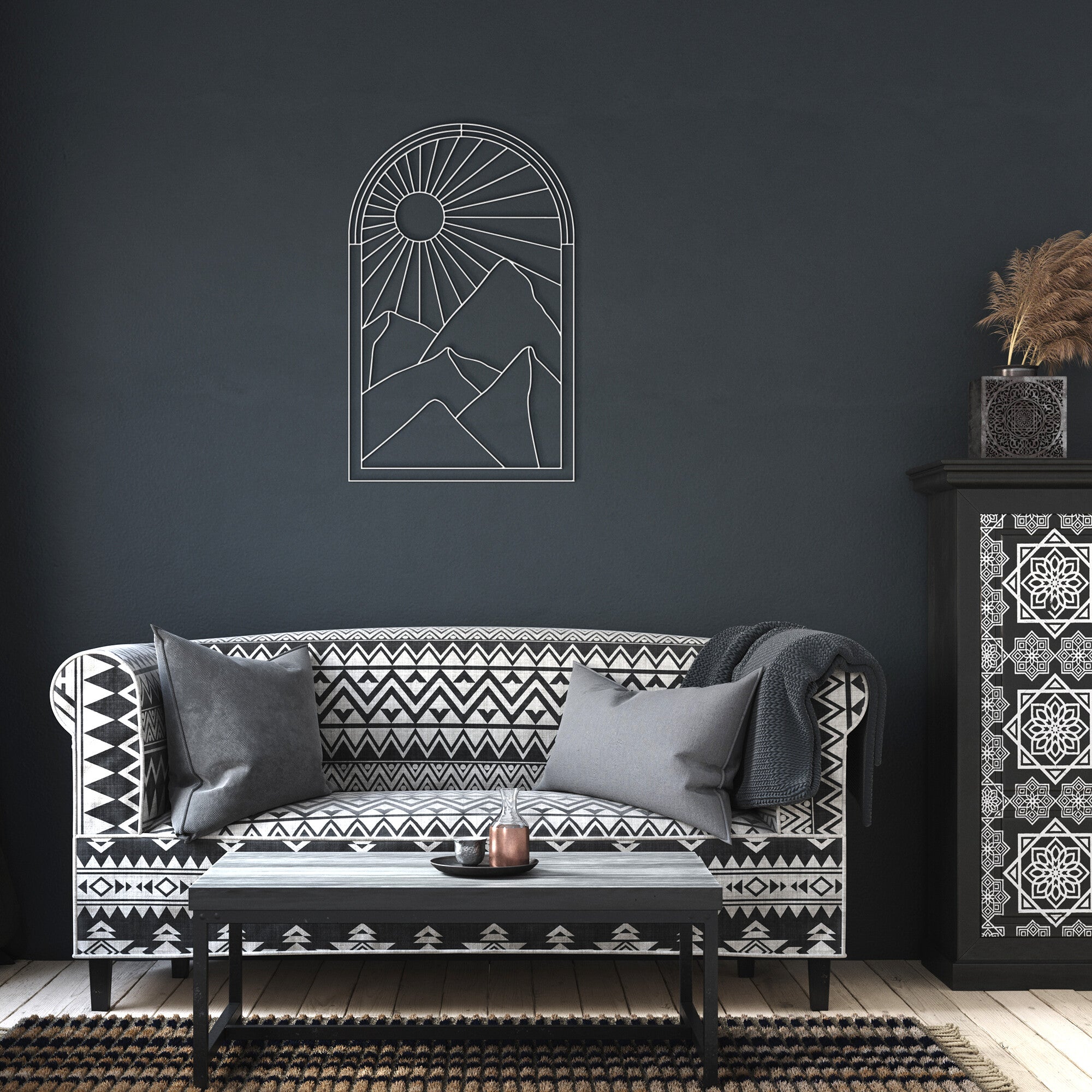 Modern Metal Wall Art Sunburst Valley Decor - Handcrafted Home & Office Wall Decor for Living Room, Bedroom, Entryway - Perfect for Boho, Farmhouse & Contemporary Interior Design
