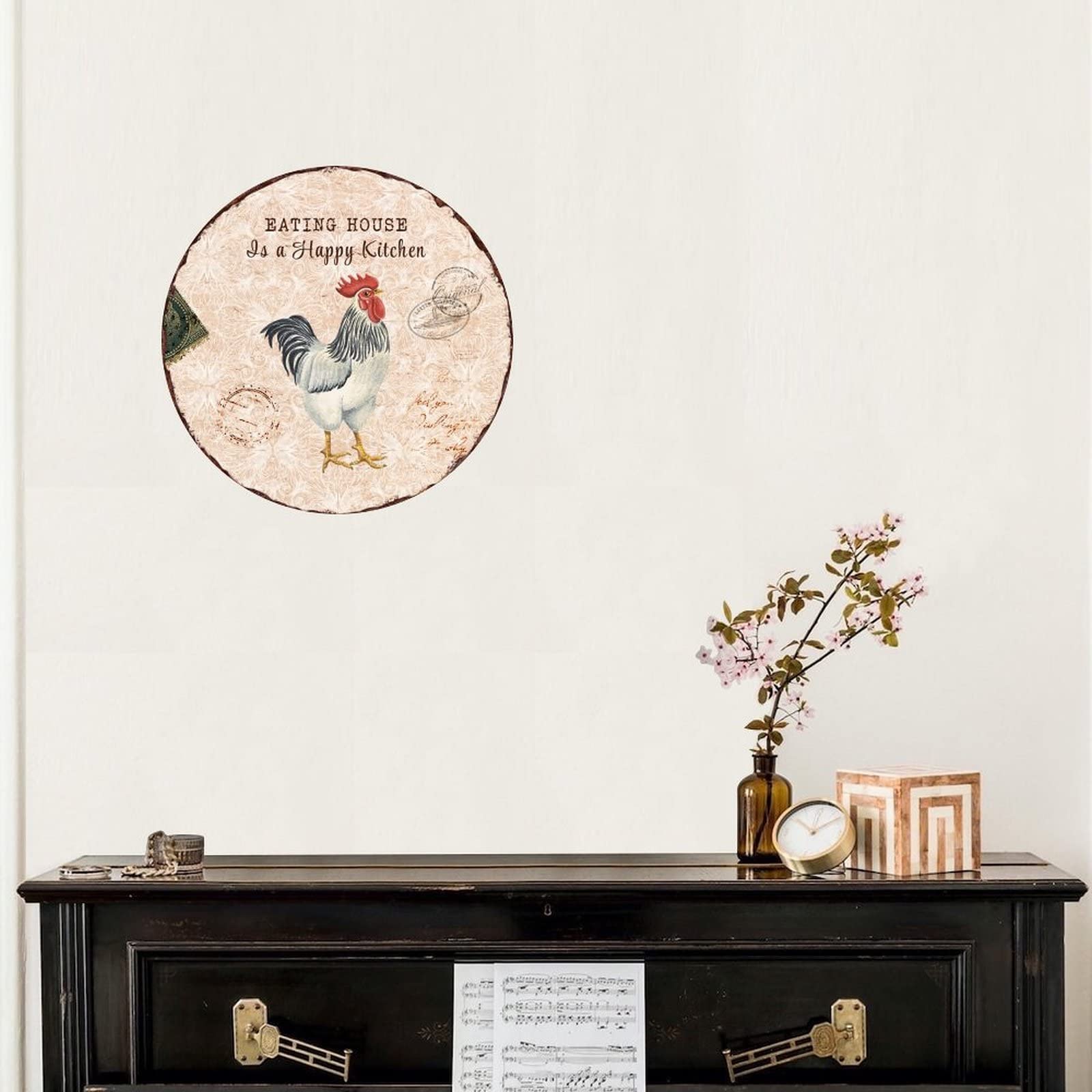 Vinyl Wall Quotes Stickers - 'Eating House is A Happy Kitchen' Inspirational Wall Decals, Farmhouse Rooster Wall Art for Kitchen, Bedroom, School & Furniture Decor - Perfect for Home, Office & Classroom Motivational Decor