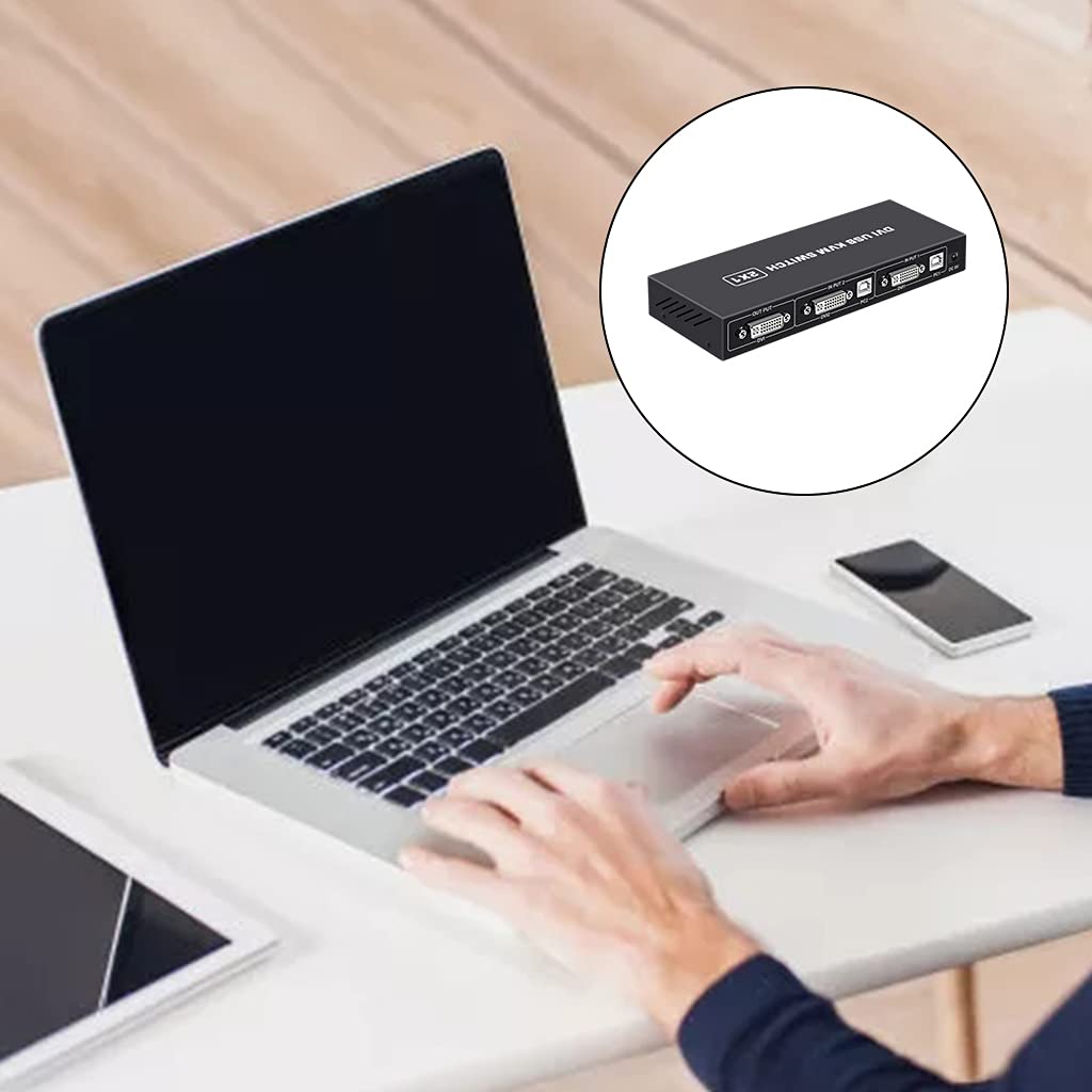 YIZITU 2 Port USB KVM Switch with DVI Support - 2 Input 1 Output USB Switcher Hub for PC, Scanner, Printer | Includes DVI Cables | Perfect for Home Office & Multi-Device Workstations