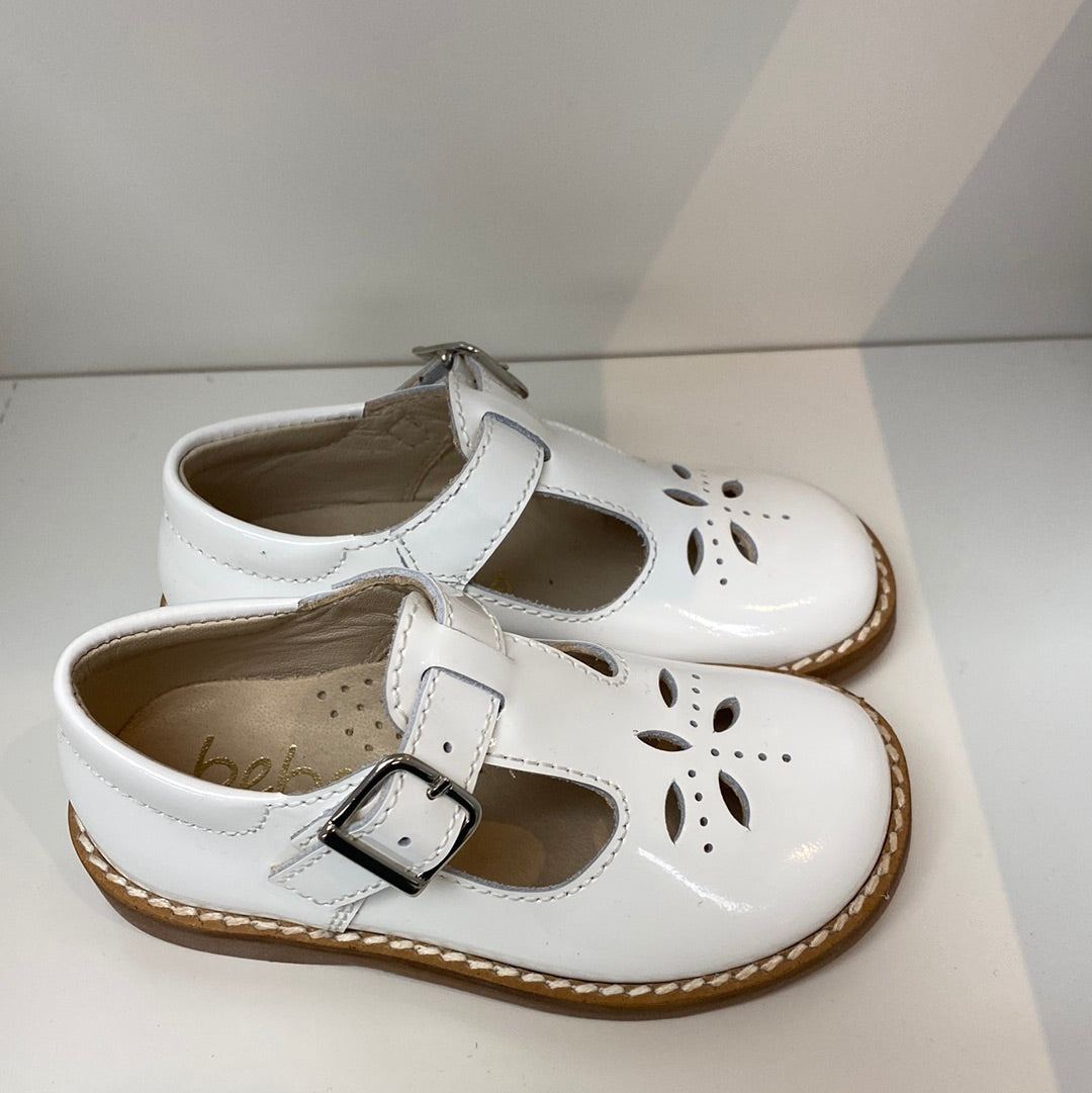 Beberlis White Patent Leather Perforated Baby T-Strap Shoes - Comfortable & Stylish First Walkers for Infants & Toddlers - Perfect for Special Occasions, Parties & Everyday Wear