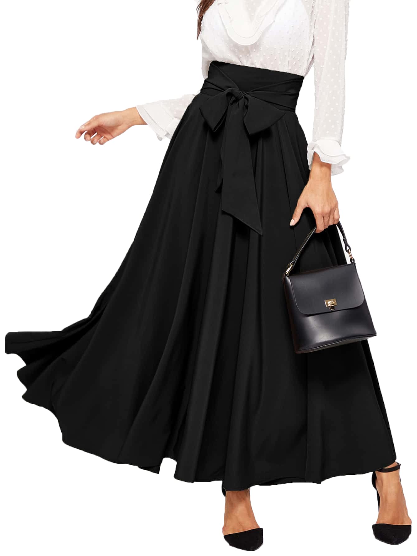 SweatyRocks Women's Elegant High Waist Flowy Maxi Skirt with Tie Front & Pleated Detail - Perfect for Casual Outings, Date Nights & Summer Vacations