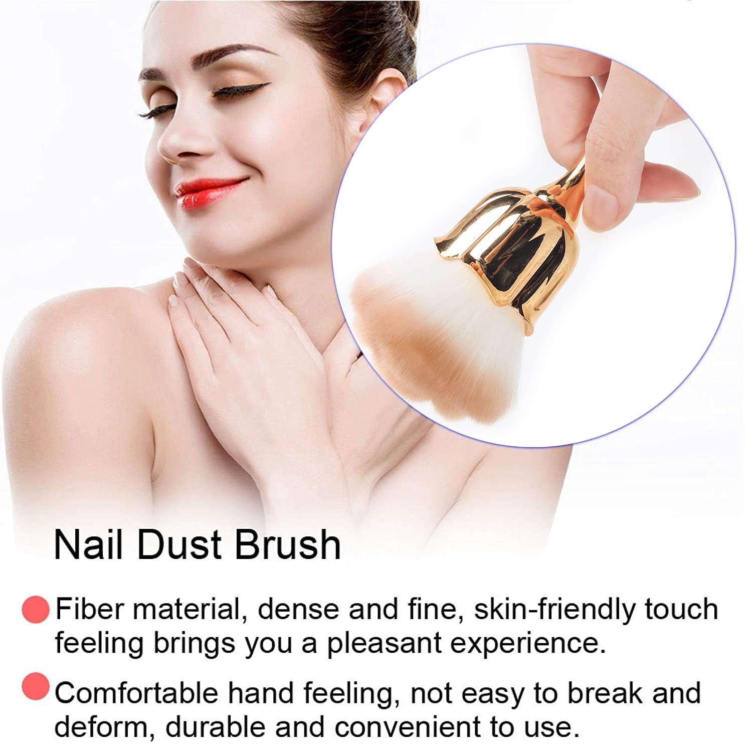 SILPECWEE 2Pcs Nail Dust Brush Set for Manicure & Makeup - Rose Nail Art Tools for Powder & Blush Application