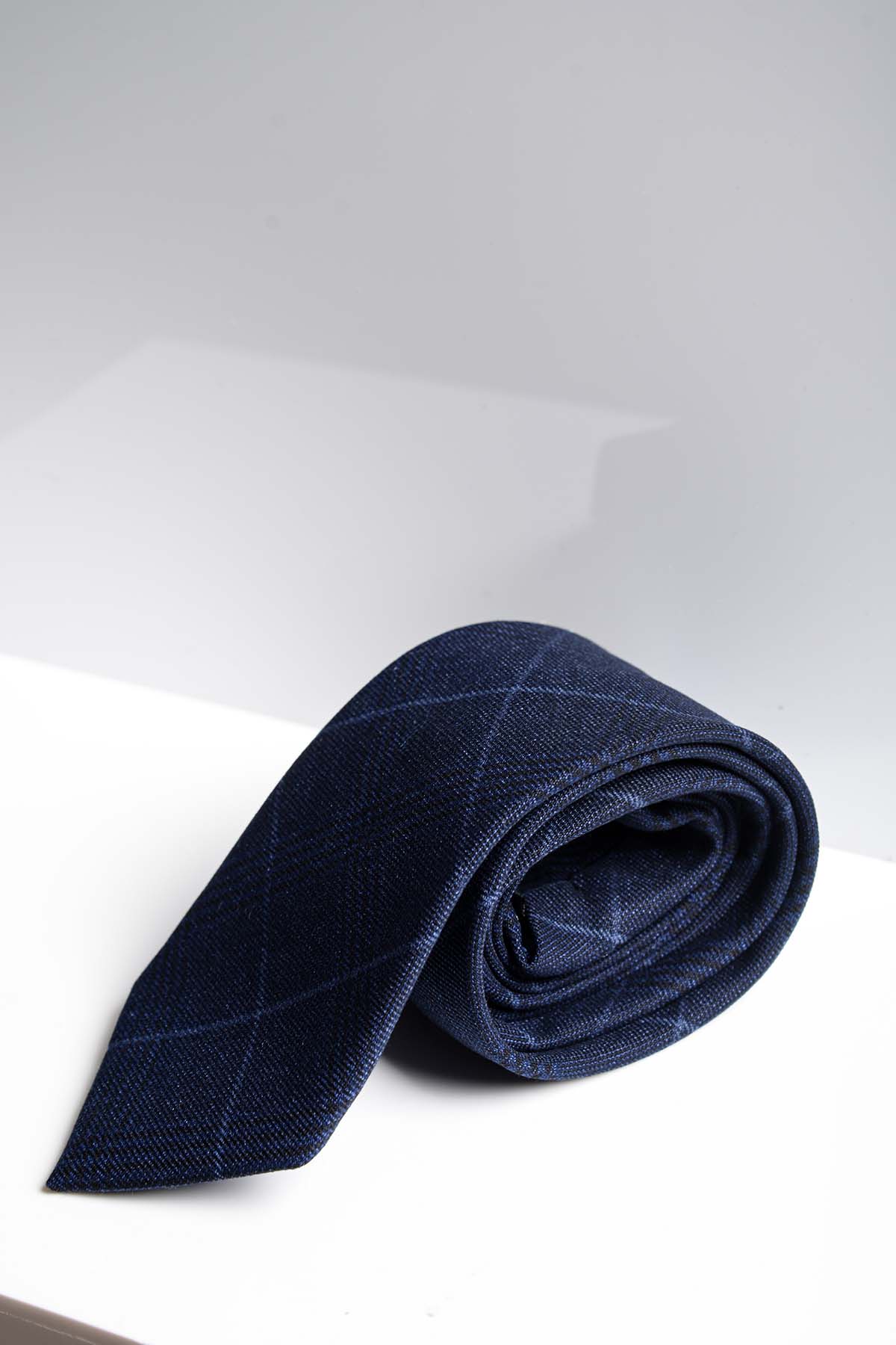 EDINSON Men's Navy Blue Sky Check Pattern Necktie - Stylish Formal Tie for Business, Office, and Special Occasions