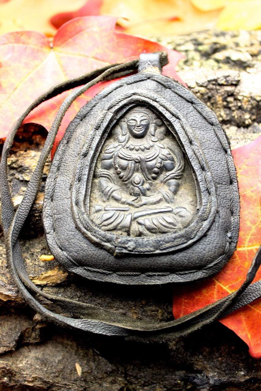 Green Tara Leather Wrapped Amulet - Tibetan Buddhist Protection Charm for Meditation & Spiritual Healing | Perfect for Yoga, Home Altar & Personal Blessings
