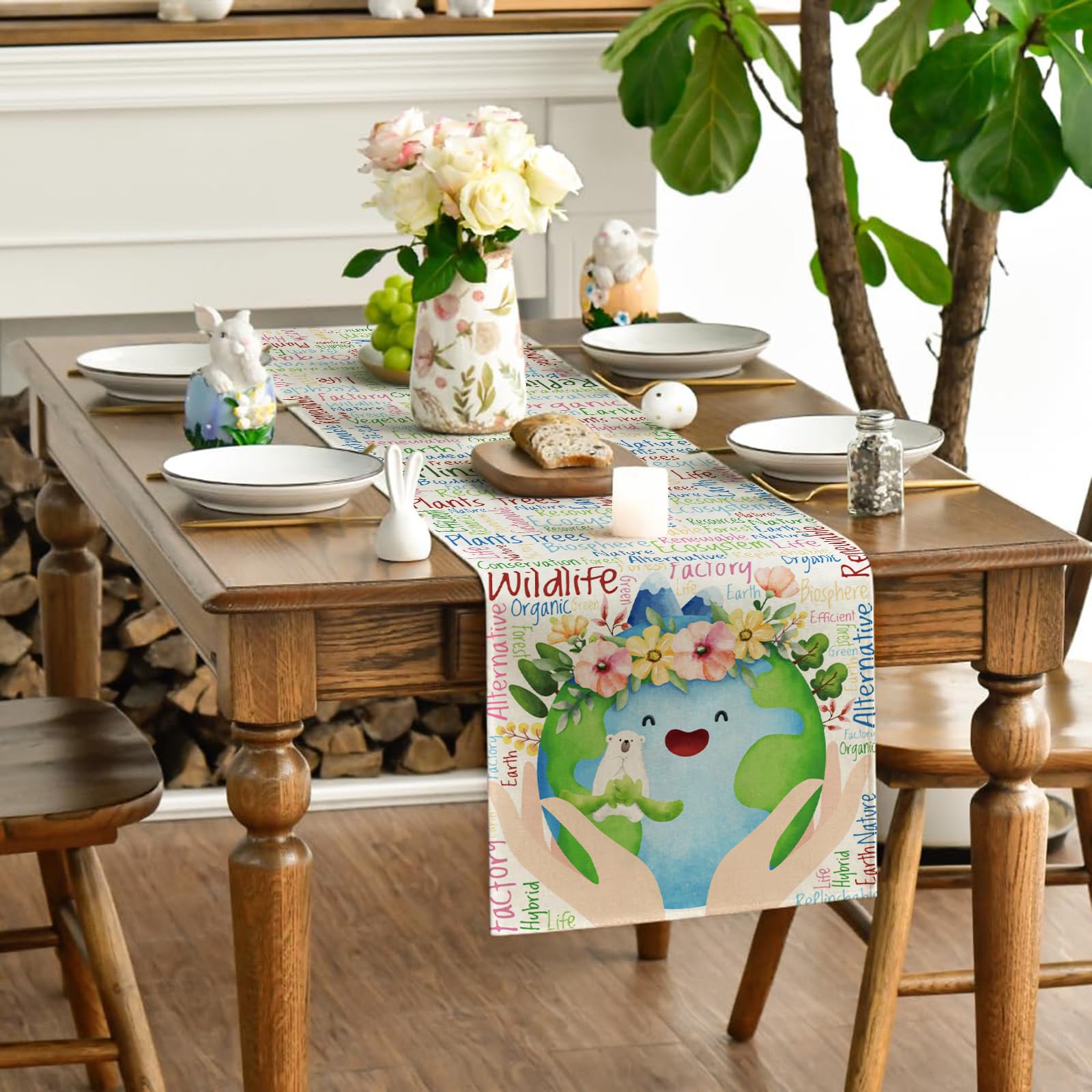 Eco-Friendly Earth Day Table Runner & Party Decorations - Sustainable Home Party Supplies for Earth Day Celebrations & Environmental Awareness Events