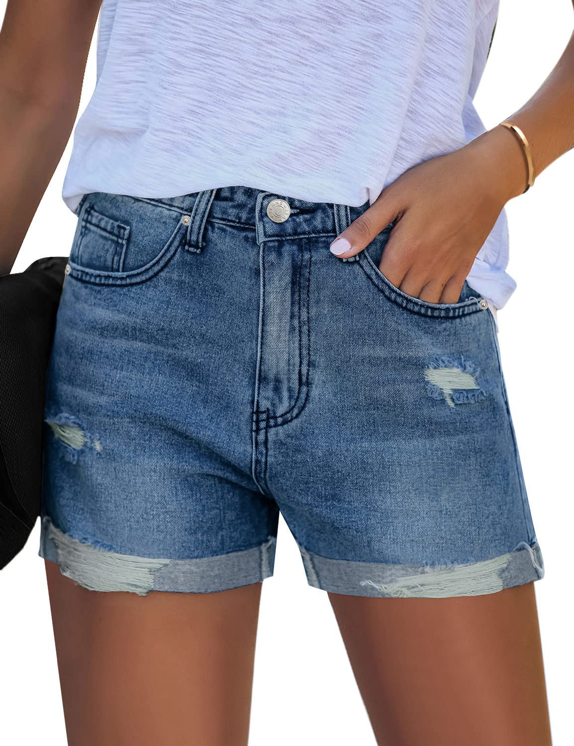 Stylish Women's Distressed Denim Shorts - High Waisted Ripped Jean Shorts for Summer | Casual Comfort & Trendy Look | Perfect for Beach, Outings & Everyday Wear