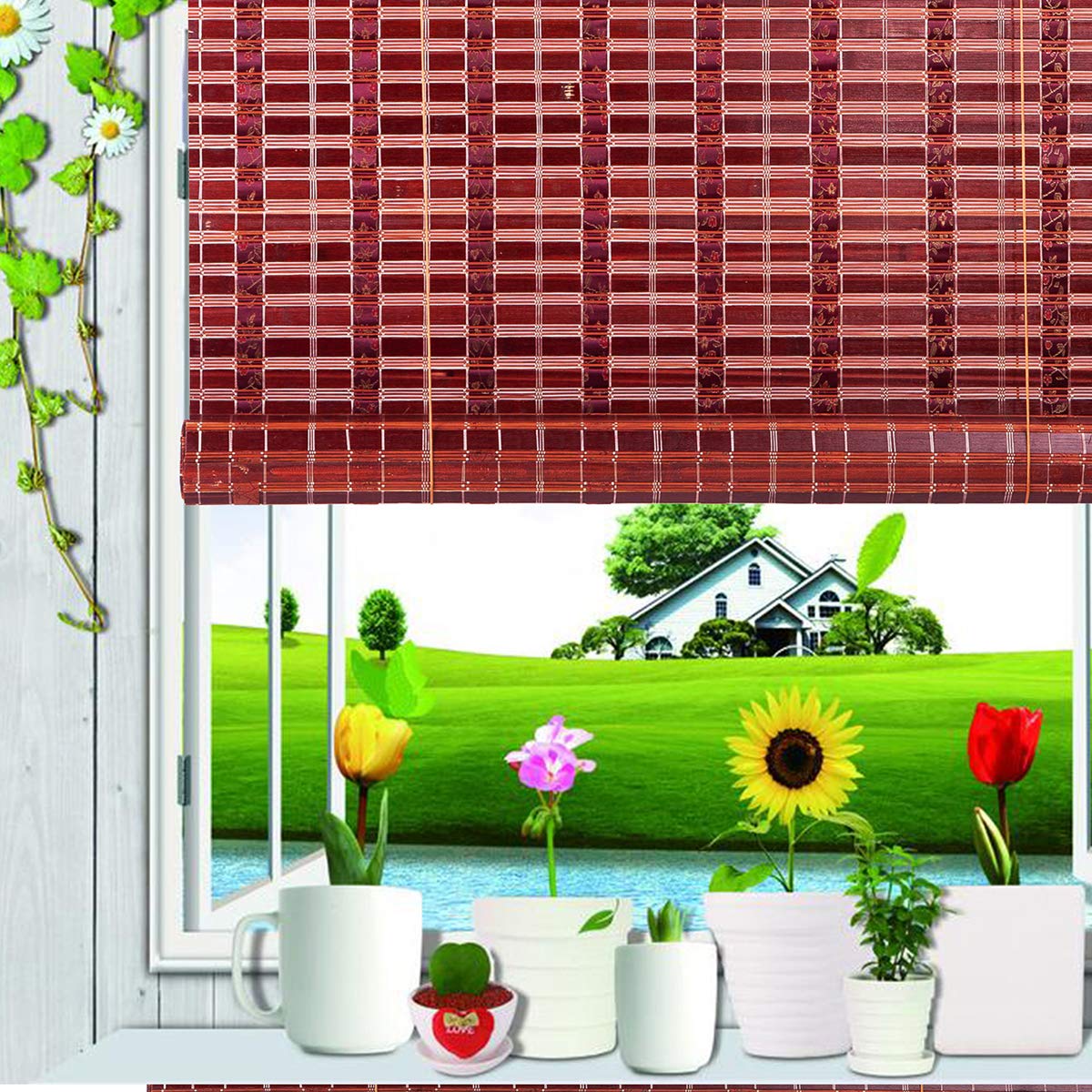 Natural Bamboo Roll Up Window Blind Sun Shade - 60