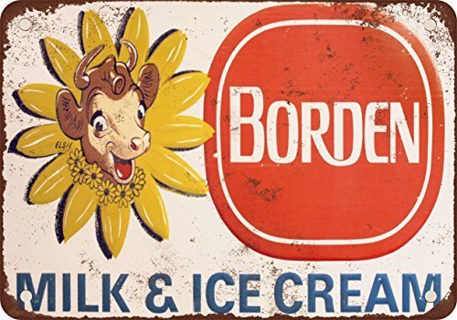 Vintage Borden Milk & Ice Cream Metal Tin Sign 12x16 Inch - Retro Wall Decor for Kitchen, Diner, Cafe, or Man Cave
