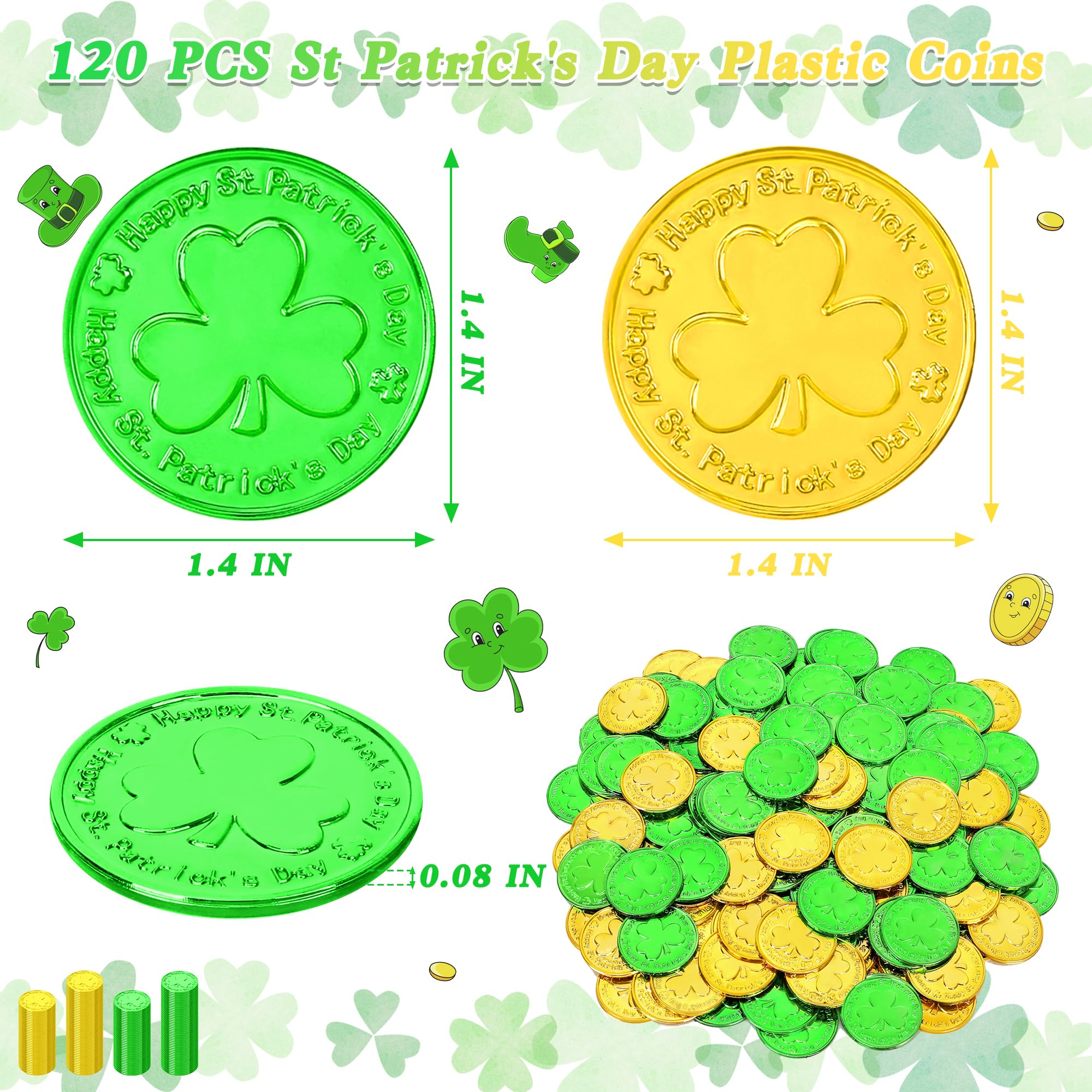 120 PCS St. Patrick's Day Decorations - 1.4 Inch Shamrock Coins, Gold & Green Lucky Plastic Coins for Party Favors, Irish Themed Events & Home Decor | Perfect for St. Patrick's Day Parties, Classroom Rewards & DIY Crafts