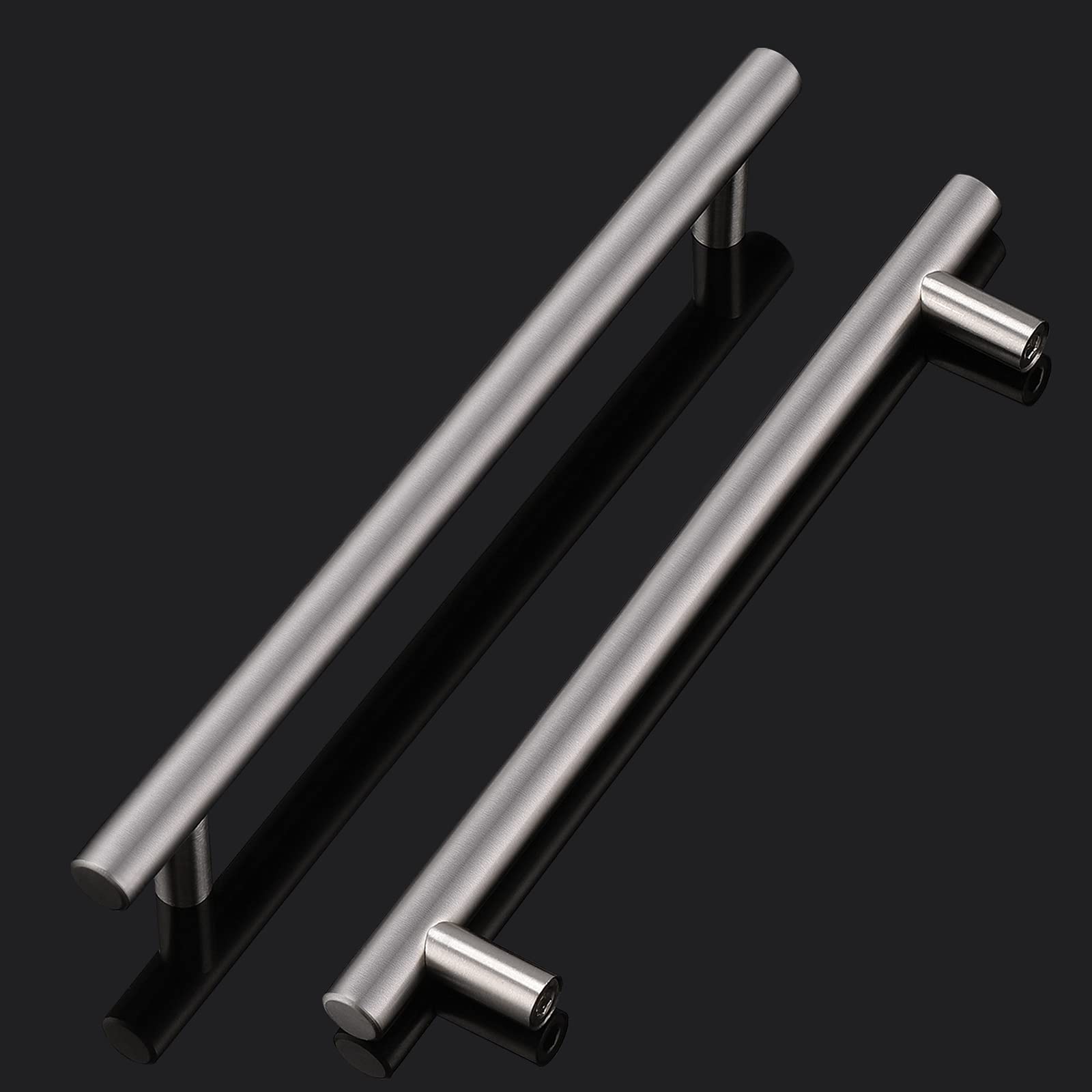 Probrico 12 Pack Brushed Nickel Stainless Steel Cabinet Pulls - 6.3 Inch Hole Center Round T Bar Drawer Handles for Kitchen Cabinets, Cupboards & Dressers | Durable Hardware for Home Renovation & Furniture Upgrade