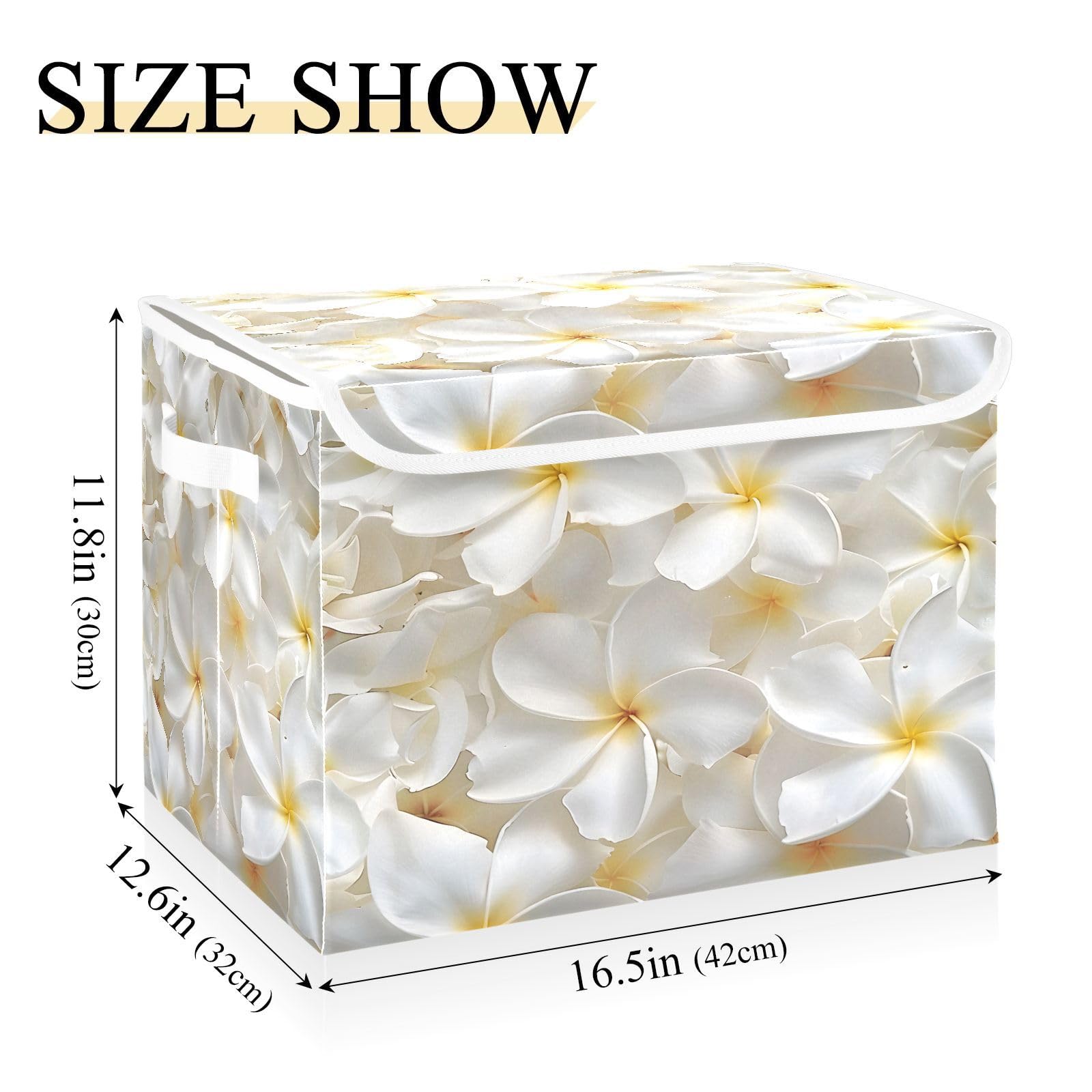 Beautiful Jasmine Petals Fabric Foldable Storage Bins with Lids - Collapsible Organizer Containers for Home, Bedroom, Closet & Office | Perfect for Clothes, Toys & Home Organization
