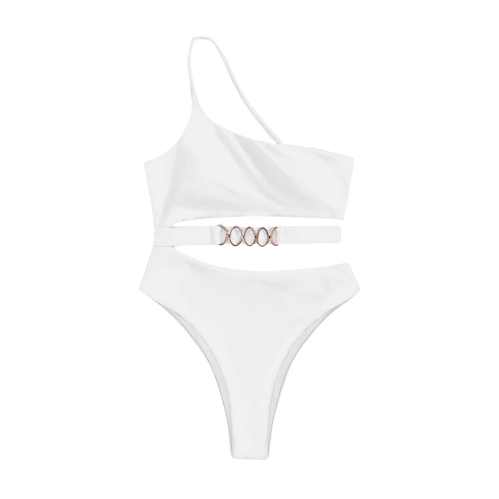 Women's One Shoulder Monokini Swimsuit - Solid Color Brazilian Bathing Suit with Padded Cups | Sexy Beachwear for Pool Party, Vacation & Summer Getaways