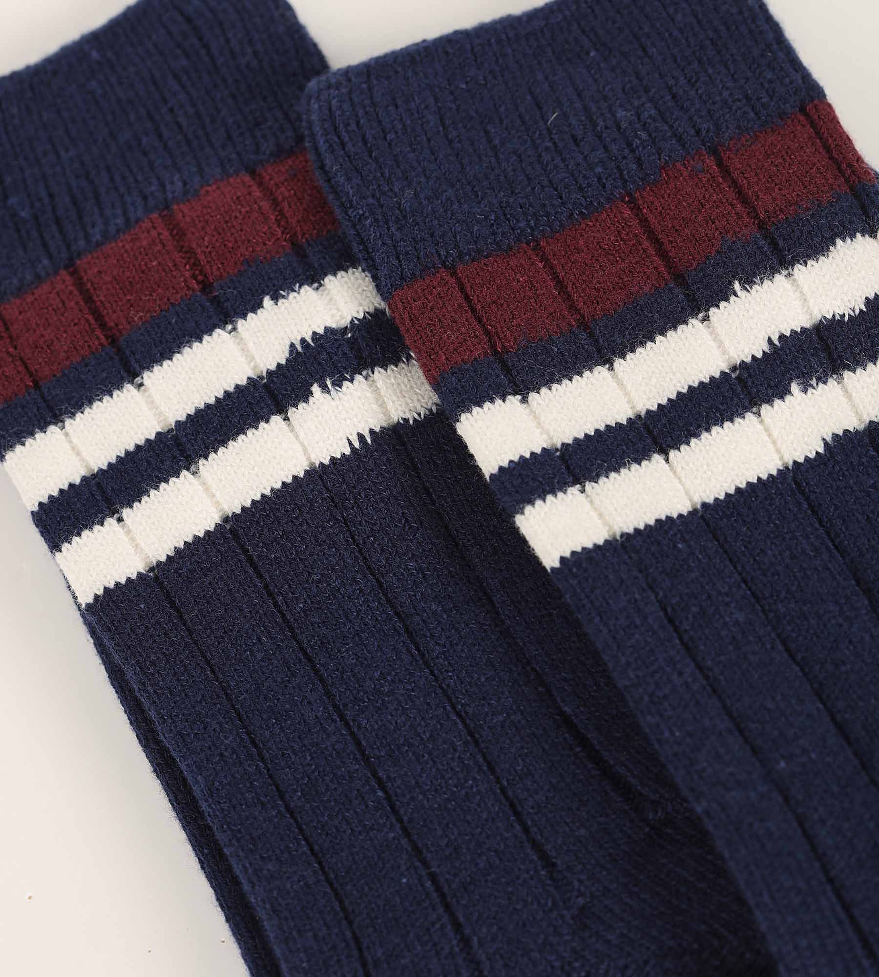 Men's Striped Ribbed Bamboo Socks in Navy Blue - Soft & Breathable for Everyday Wear, Running, and Outdoor Activities