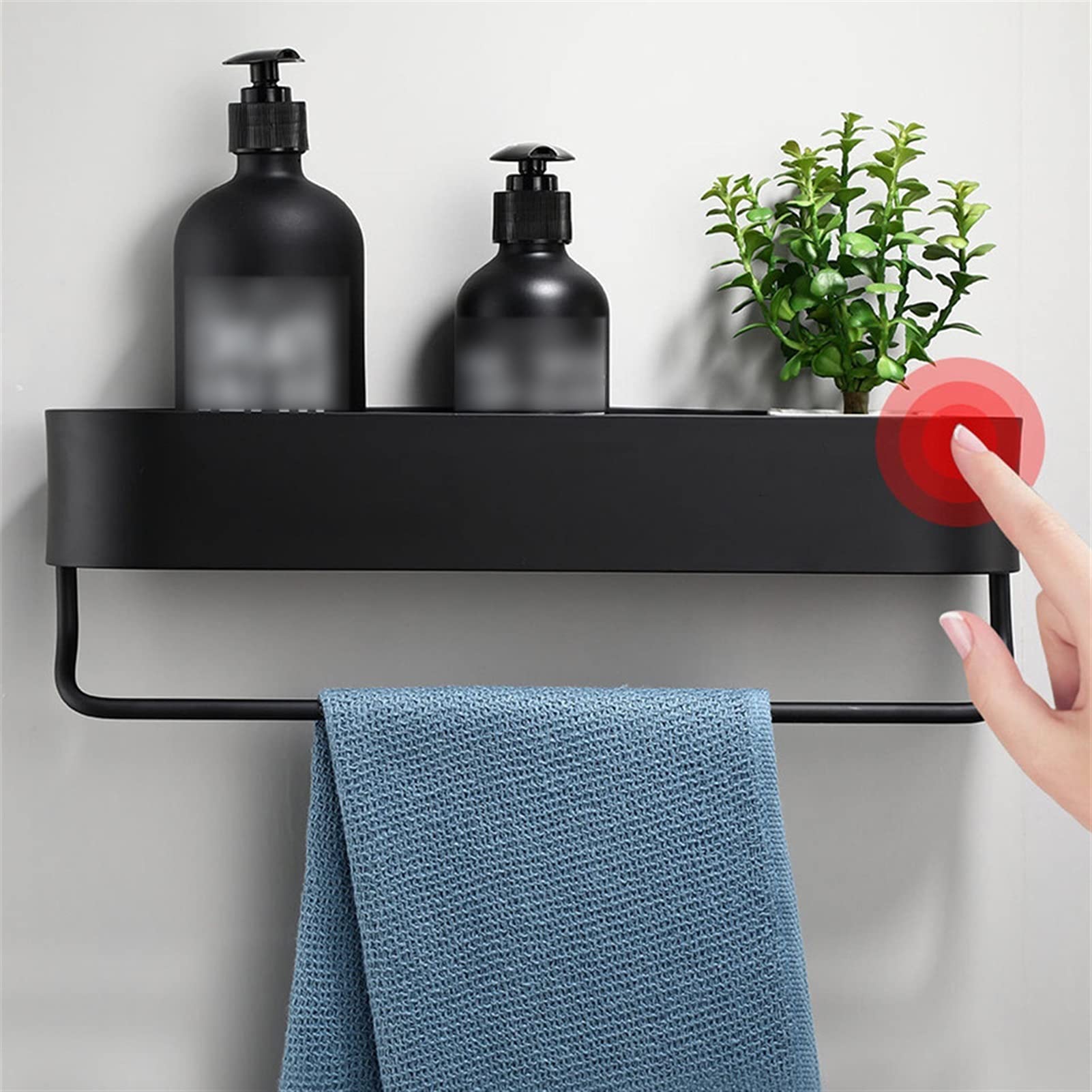 KIRANDY 50cm Black Bathroom Shelf Rack - Wall Mounted Shower Storage Basket & Kitchen Organizer with Towel Bar | Space Saving Solution for Bathroom, Shower & Kitchen Organization