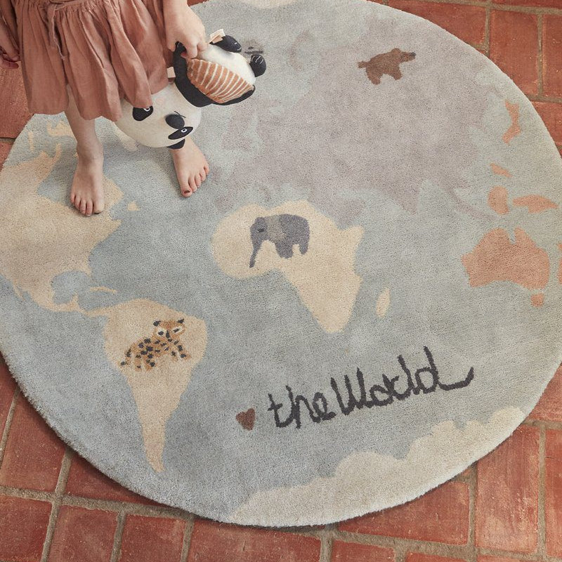 OYOY The World Tufted Rug - 47 Inch Round Bohemian Area Rug for Living Room, Bedroom & Nursery - Soft Handmade Wool Carpet for Home Decor