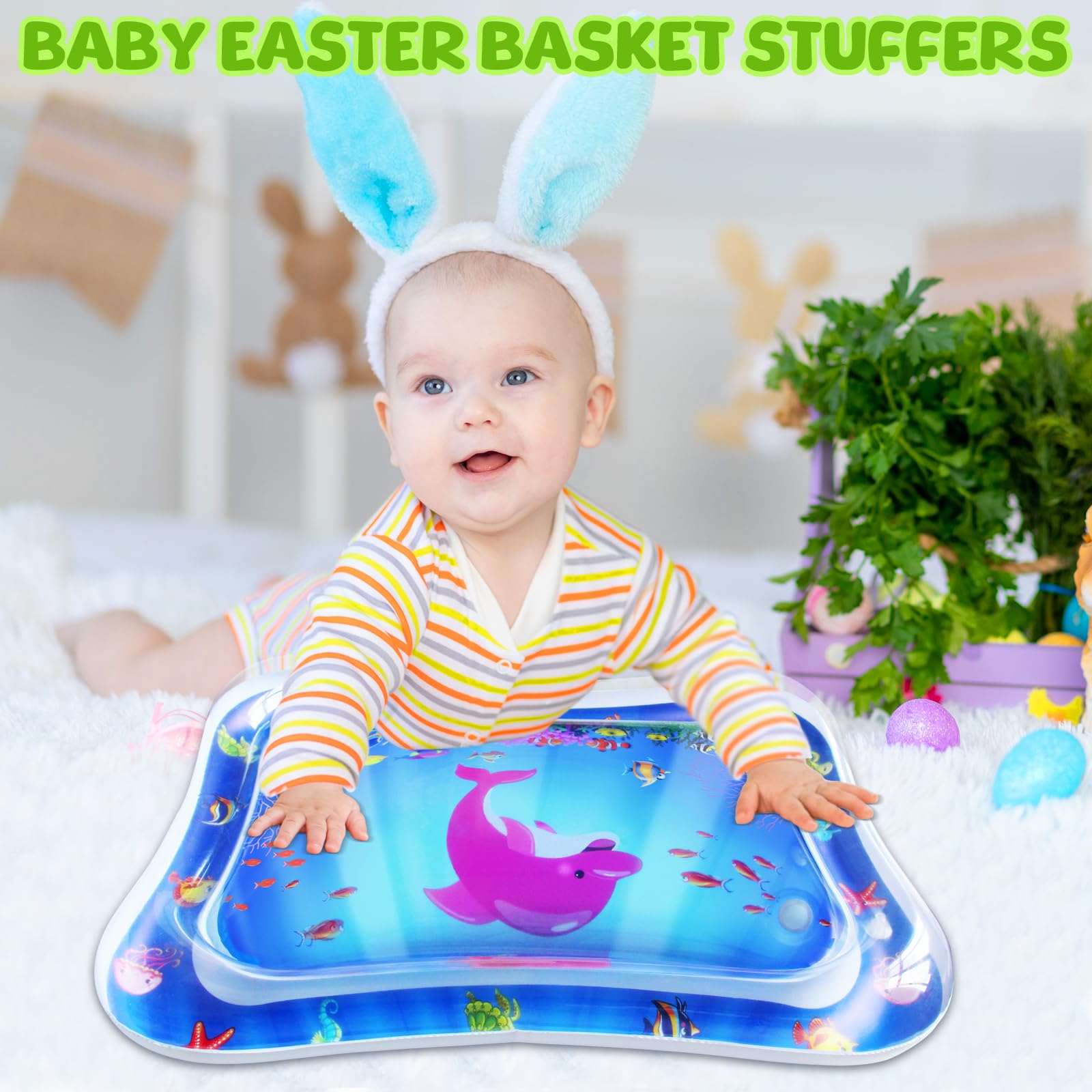 ZMLM Inflatable Baby Tummy Time Water Play Mat - Sensory Activity Toy for Newborns & Infants 3-12 Months | Developmental Toy for Boys & Girls | Perfect Easter Gift & Toddler Playmat (Blue) - Great for Floor Play, Sensory Development & Early Learning Activities