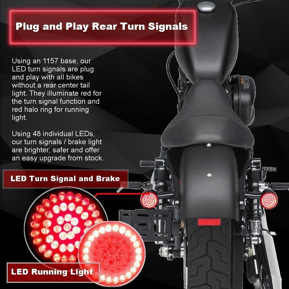 Eagle Lights 2 Inch Front & Rear LED Turn Signal Kit for Harley Davidson Motorcycles - 1157 Base Compatible - Clear Lenses Included - Enhanced Visibility for Safe Night Riding