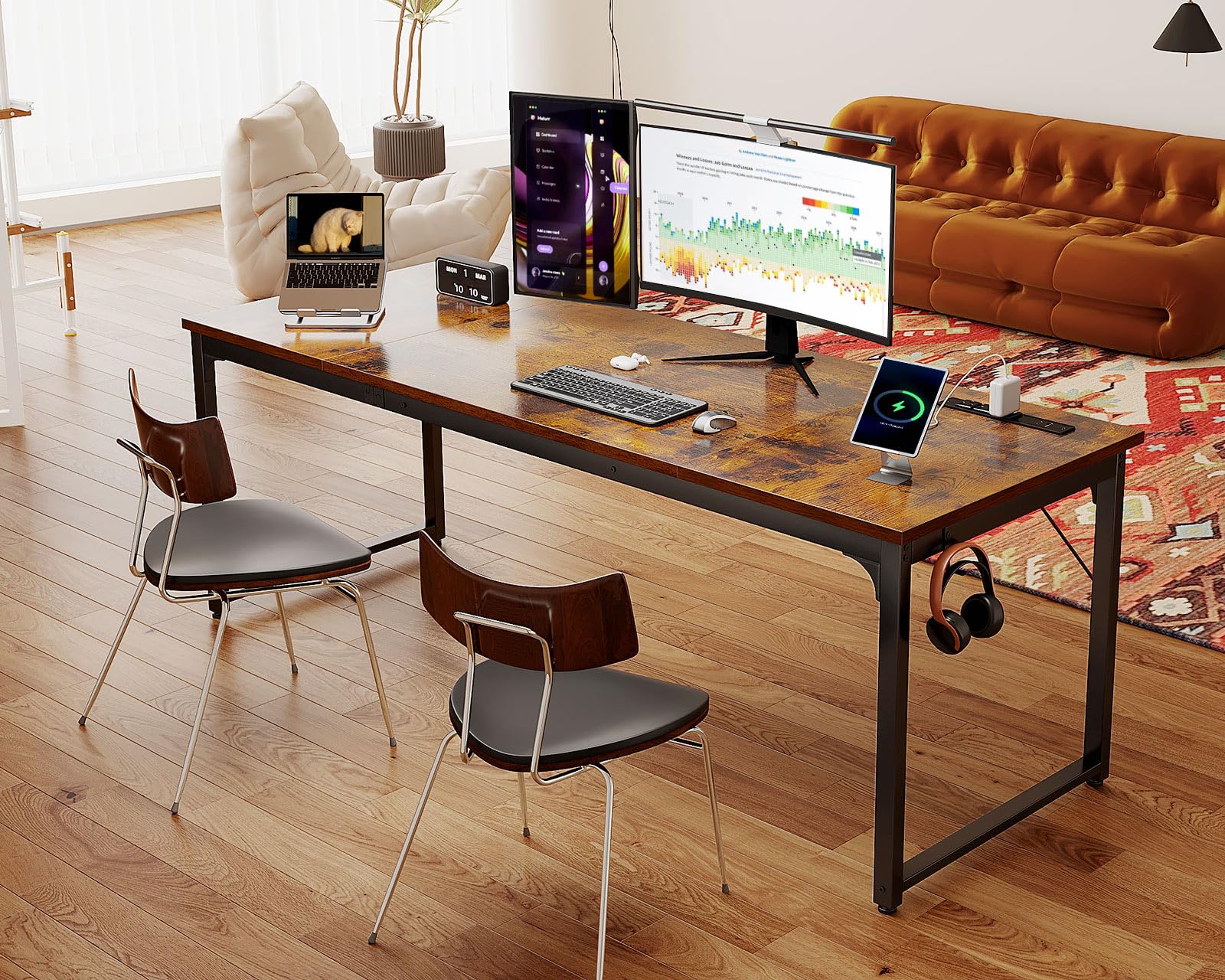 Coleshome 71 Inch Large Computer Desk with USB Ports - Rustic Brown Office Desk for Home & Study | Perfect for Work, Gaming & Student Writing