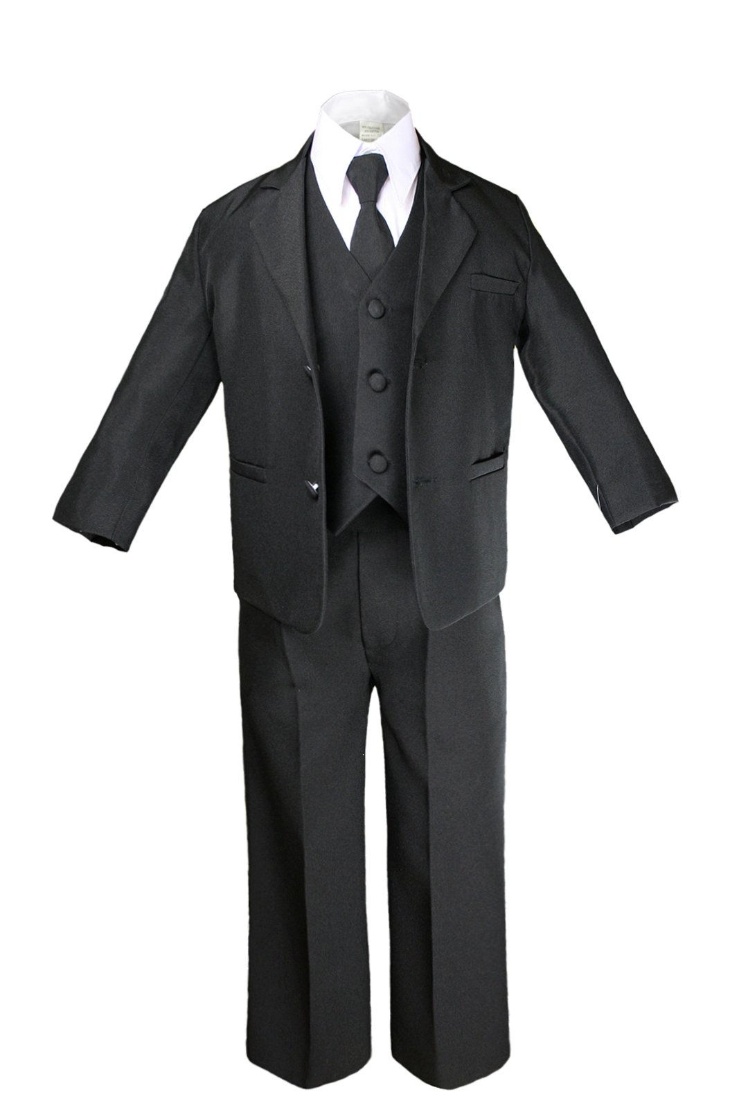 6-Piece Boys Suit Set with Vest & Satin Champagne Necktie - Sizes S-20 (10) for Baby Toddler & Teen - Formal Occasions, Weddings & School Events