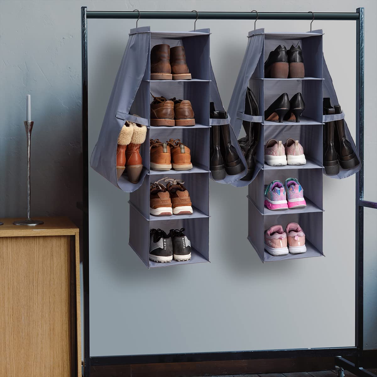 Hanging Shoe Rack Organizer - 10-Shelf 4-Pocket Boot & Shoe Storage for Closet - Space Saving Closet Organizer for Shoes, Boots & Accessories - Perfect for Bedroom, Entryway & Dorm Organization