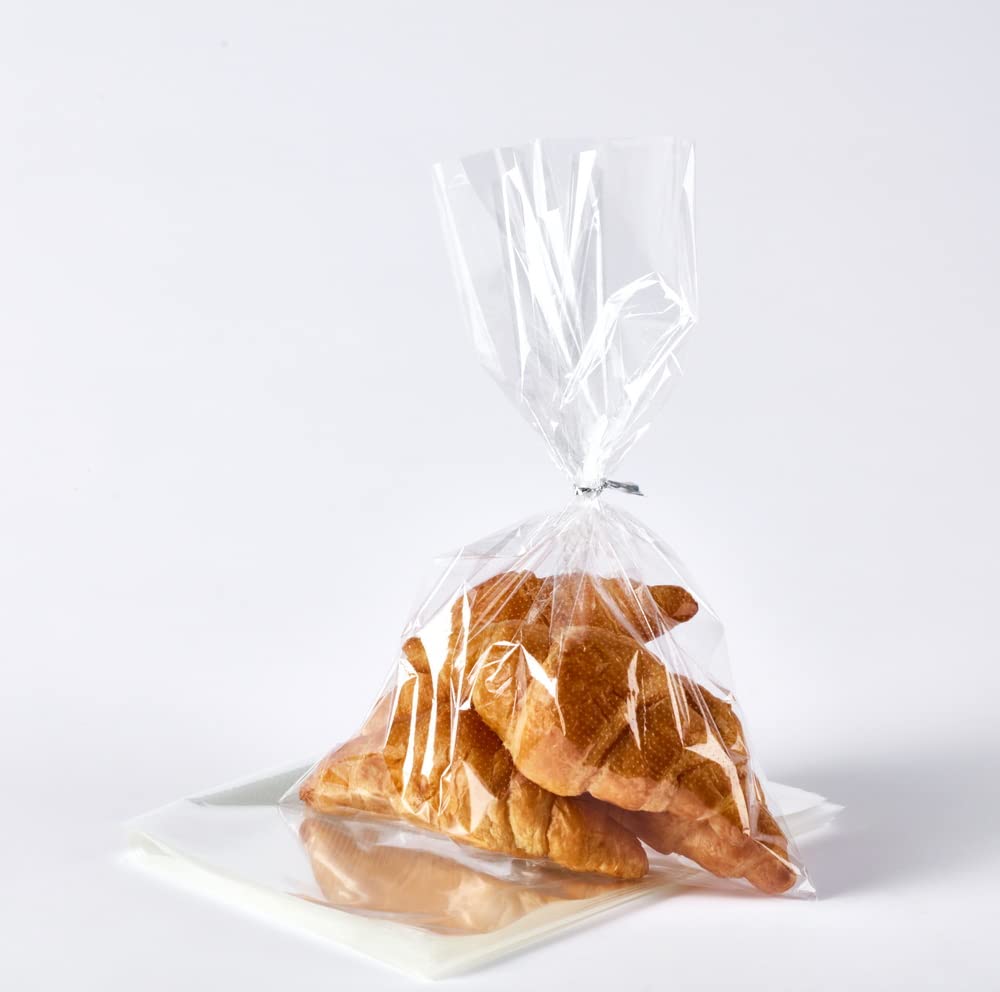 100 Pack 8x12 Inch Clear Plastic French Bread Bags - Thickened Freezer Safe Baguette Packaging with Twist Ties | Micro Perforated, Disposable Bakery Bags for Bread Storage, Freezing & Freshness Preservation