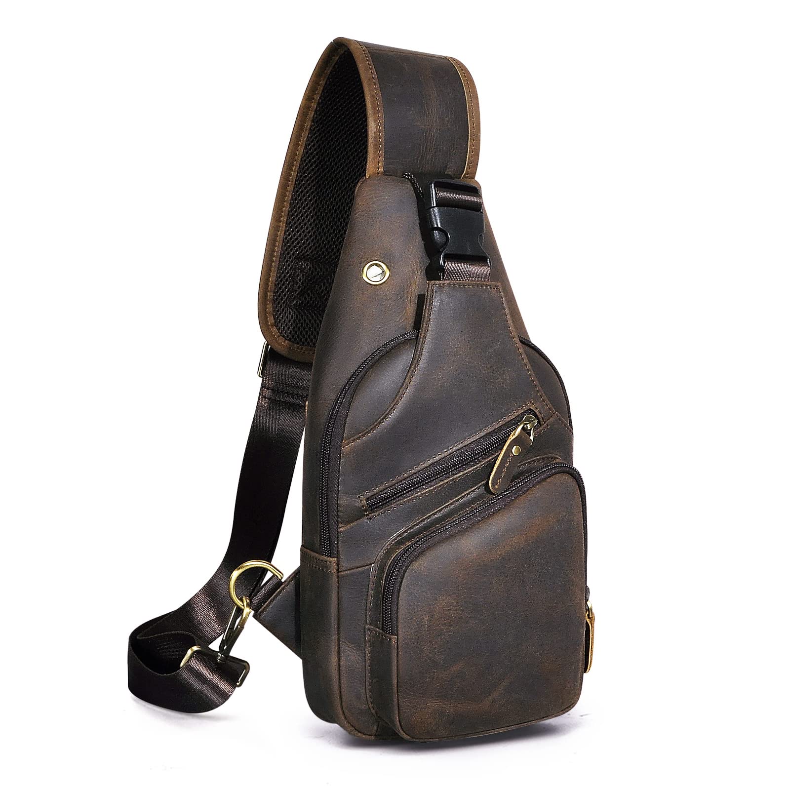Le'aokuu Men's Leather Crossbody Sling Bag - Stylish Casual Chest Shoulder Bag for Travel, Hiking & Daily Use | Durable Designer Messenger Bag 8015