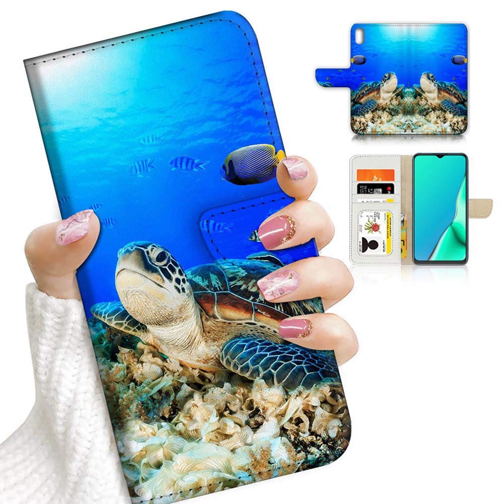 Premium Leather Flip Wallet Phone Case for iPhone X & iPhone XS - A23202 Turtle in Sea Design | Slim Protective Cover with Card Slots for Daily Use & Travel
