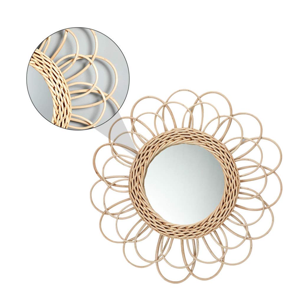 Stylish Hemoton Rattan Woven Wall Mirror - Nordic Decor, Makeup & Photo Backdrop - Perfect for Bedroom, Bathroom & Boho Home Decor