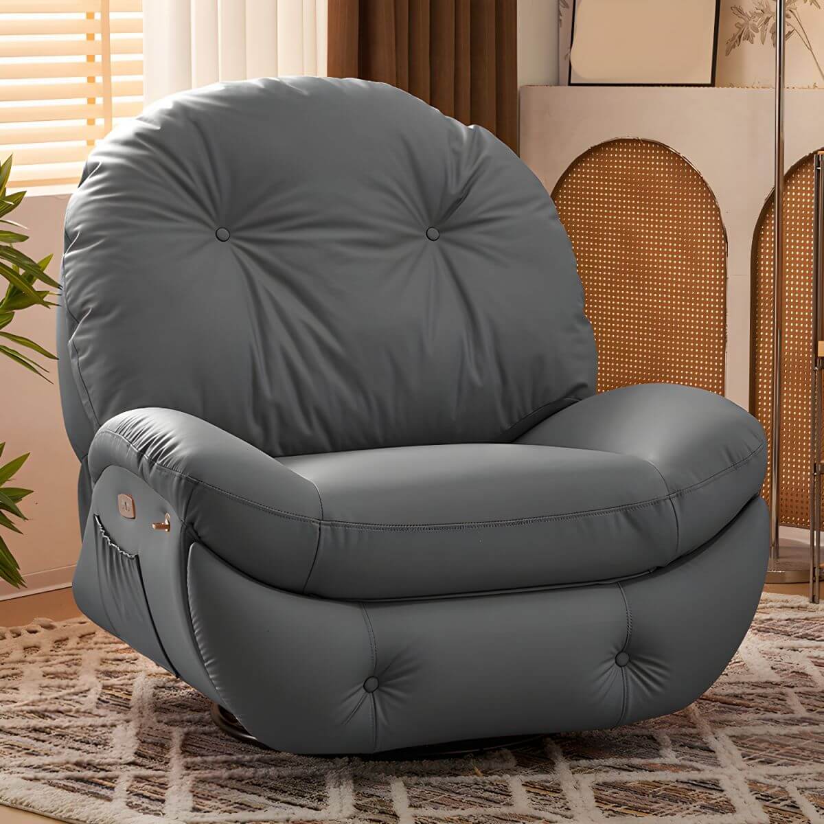 Premium Modern Ergonomic Power Recliner Chair - Faux Leather Upholstery with Tufted Design - Perfect for Living Room, Home Theater & Office Relaxation