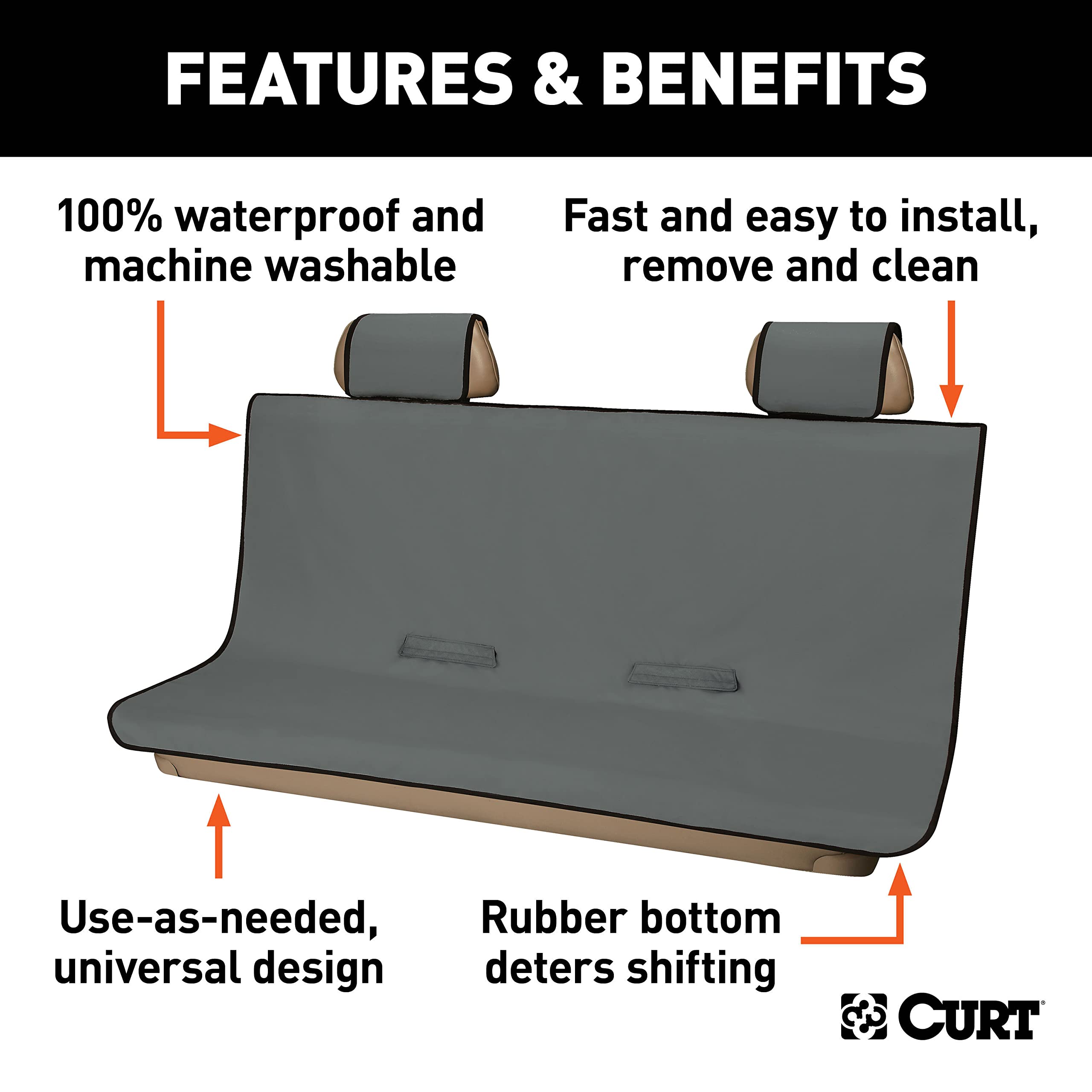 CURT Manufacturing 18520 Universal Fit Seat Cover - Waterproof & Durable Grey Car Seat Protector for Trucks, SUVs, and Cars | Perfect for Outdoor Adventures, Commuting, and Pet Protection