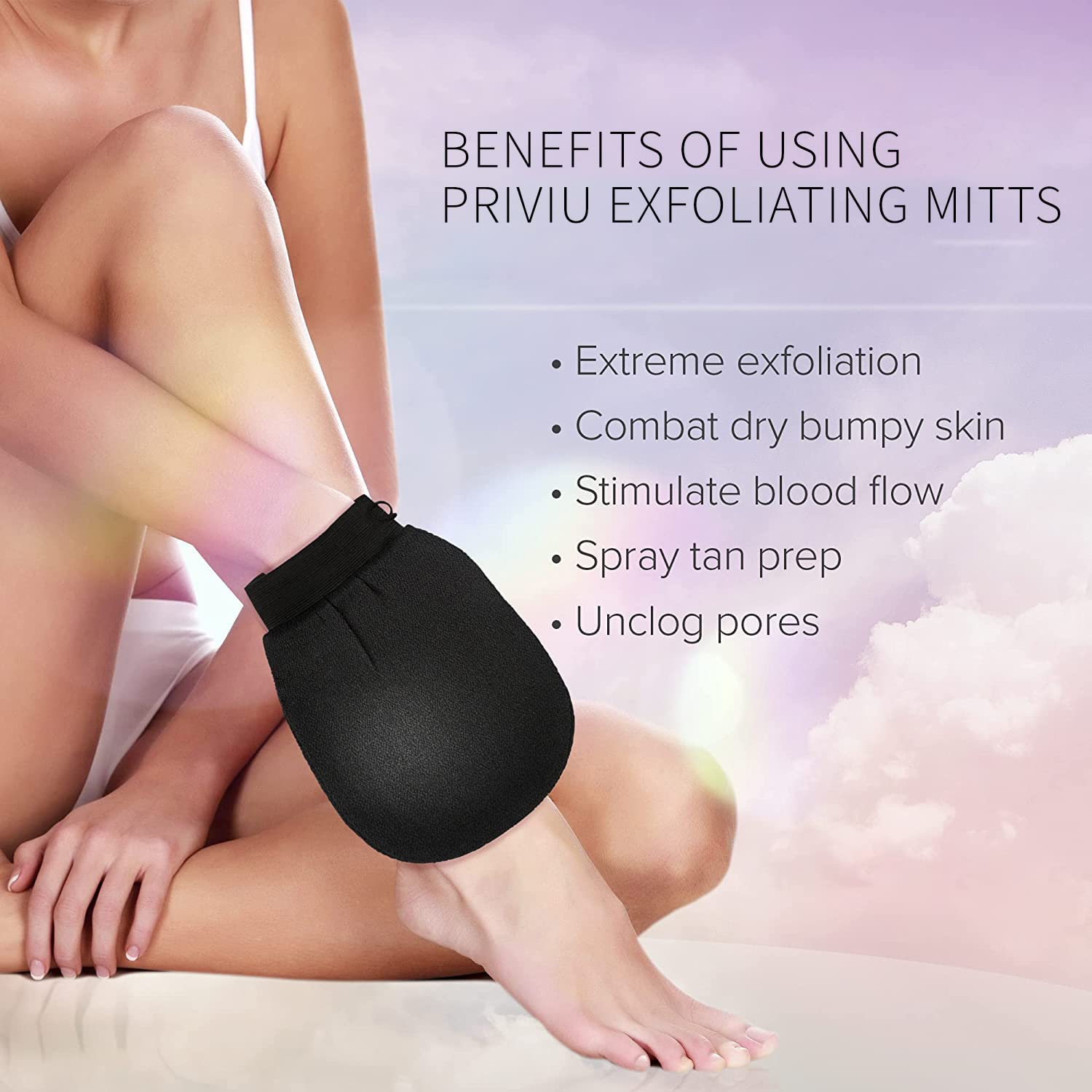 PRIVIU Exfoliating Glove for Face & Body - Double-Layer Viscose Fiber Scrub Mitt for Dead Skin & Tan Removal - Perfect for Spa, Shower & At-Home Skincare Routine