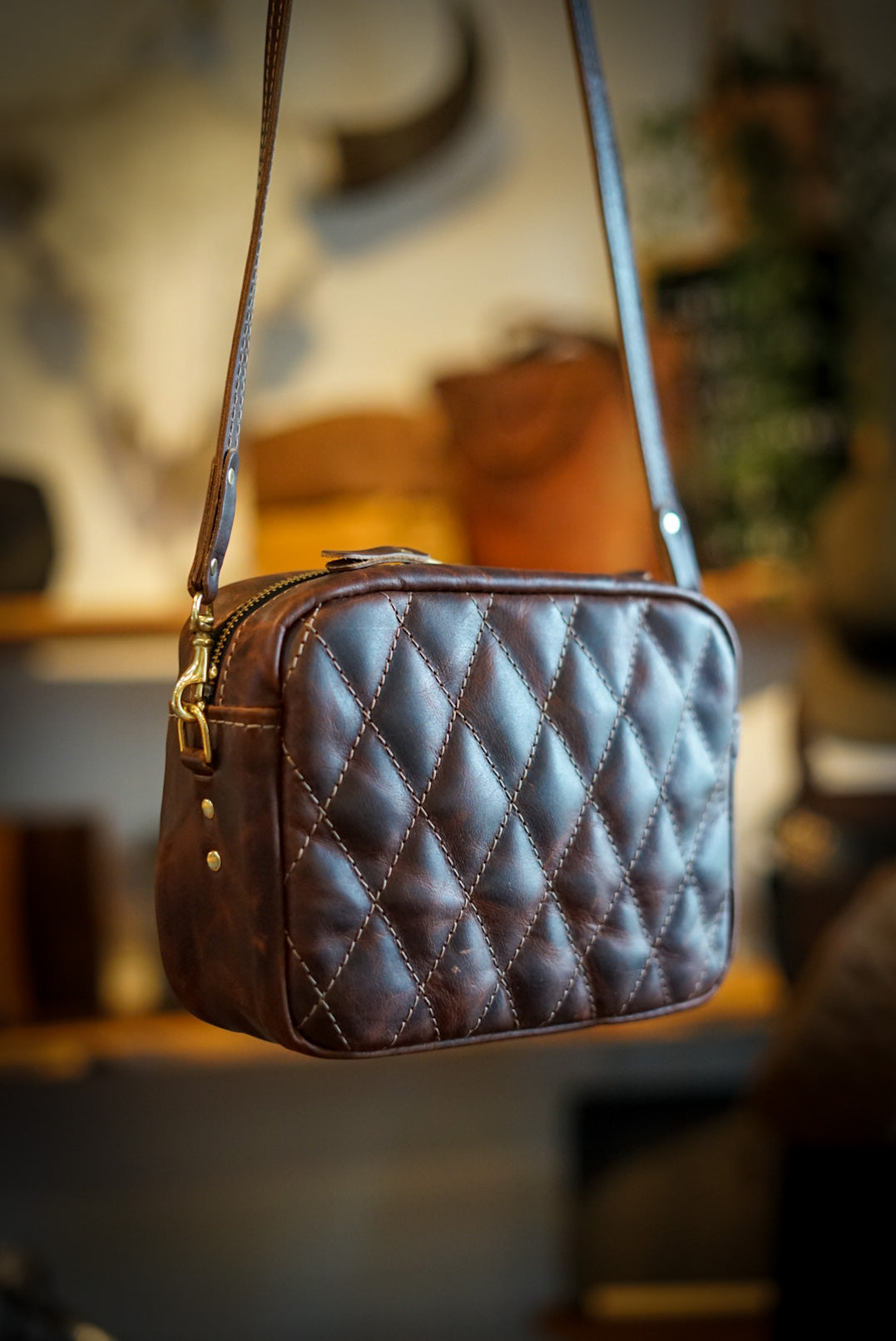 Premium Rectangle Crossbody Bag in Hardtimes Brown with Diamond Stitch Design - Perfect for Work, Travel & Everyday Use