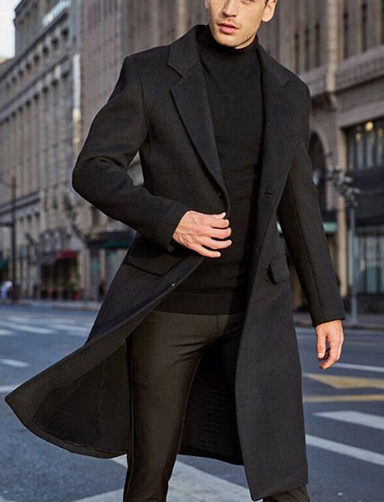 Premium Men's Wool Overcoat - Single Breasted Long Dress Coat for Fall & Winter | Office Wear, Business Attire & Formal Occasions